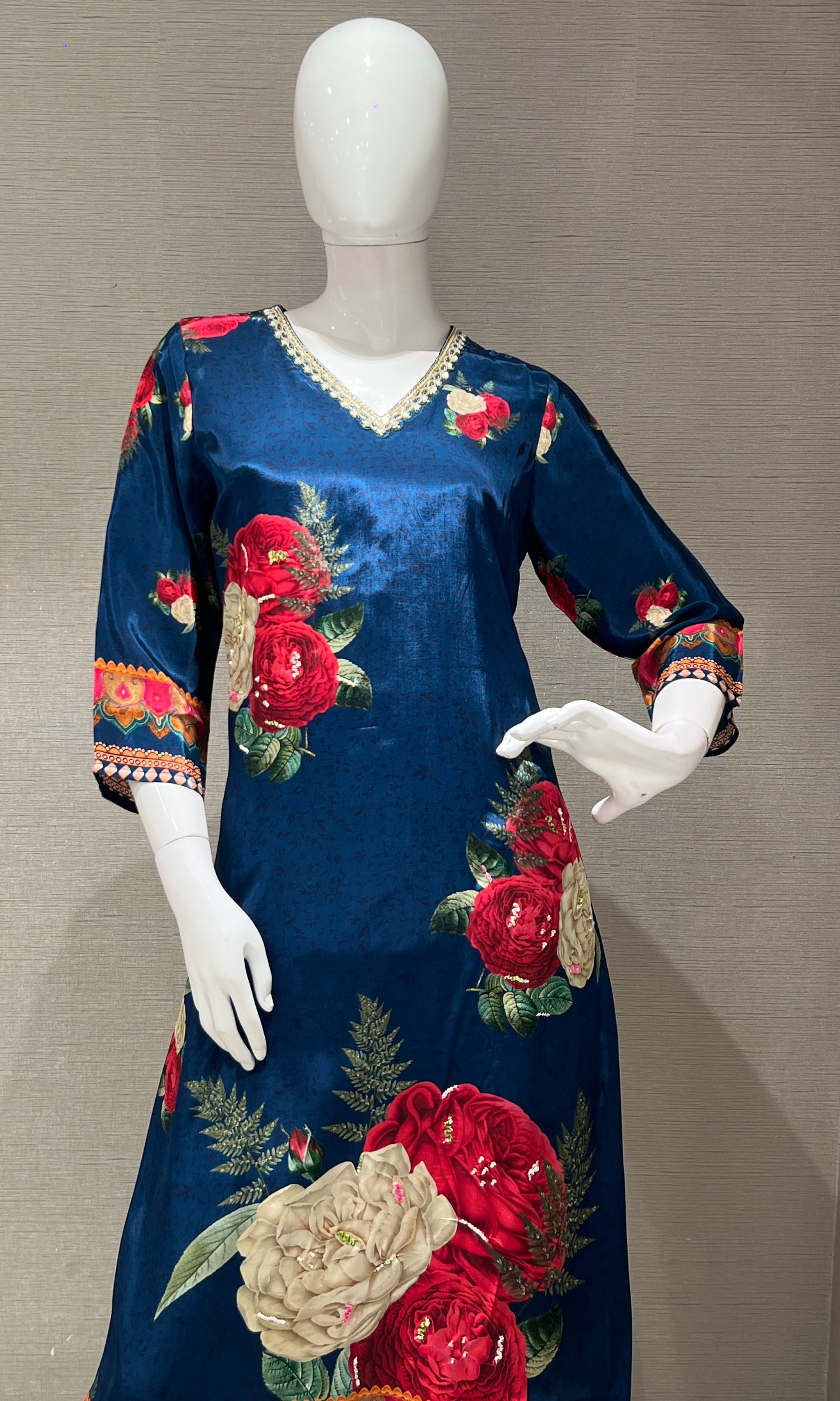 Navy blue floral printed KURTA SET