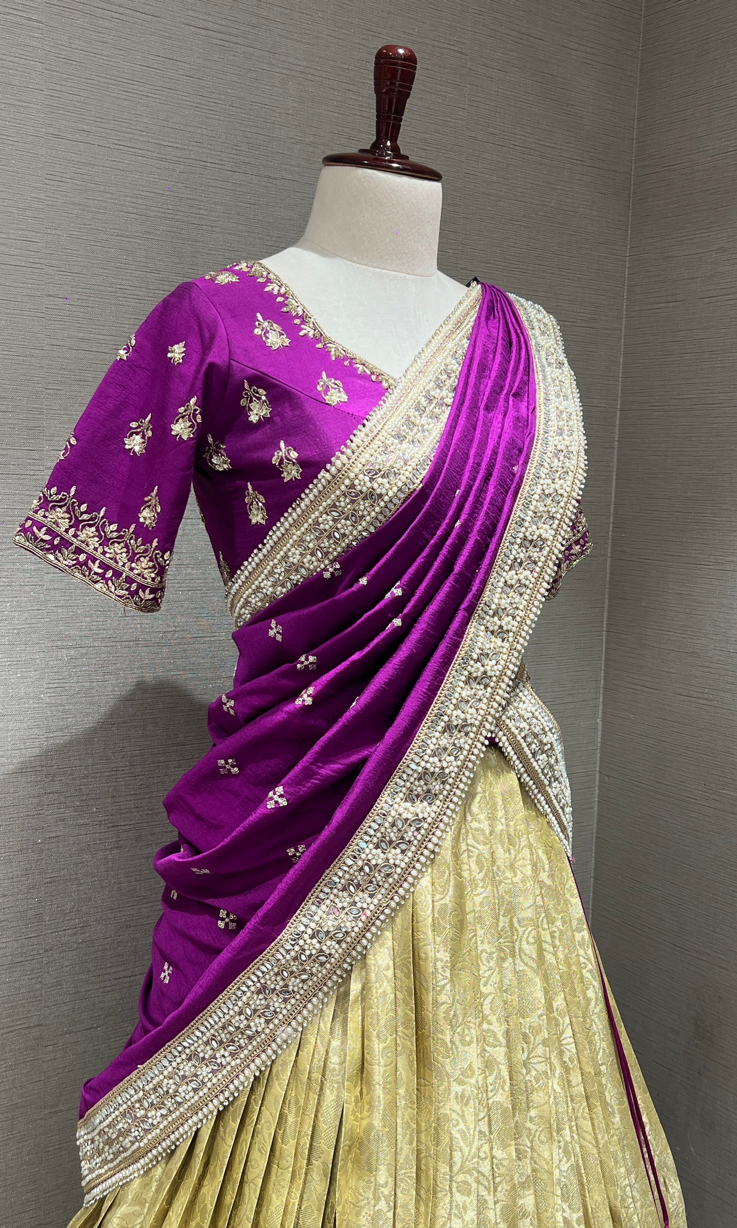 Violet pattu lehenga