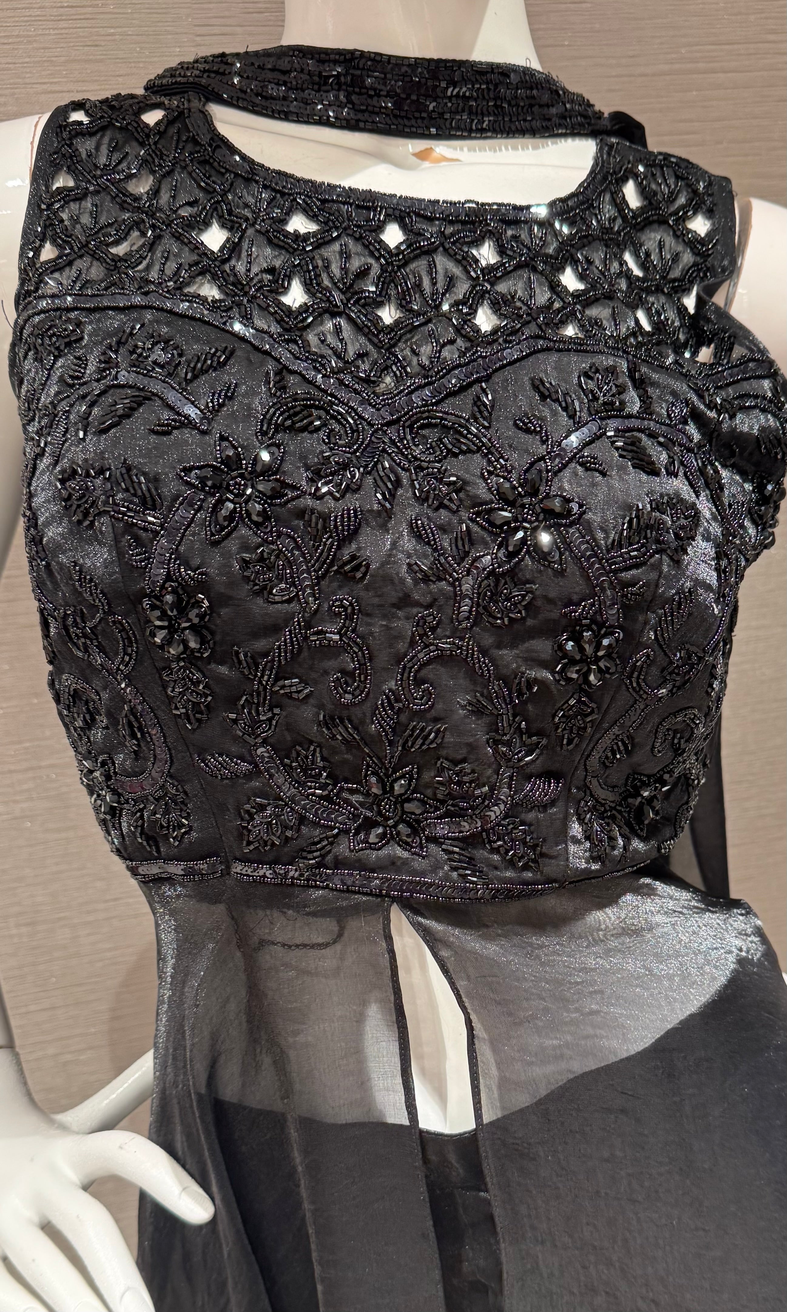 Black shimmer front slit anarkali with palazo pants