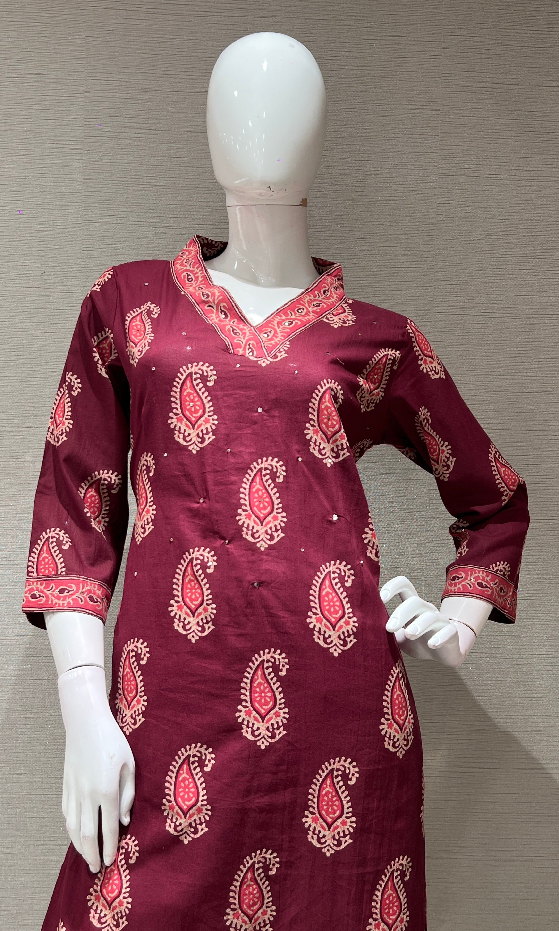 Maroon ETHNIC PRINT kurta set