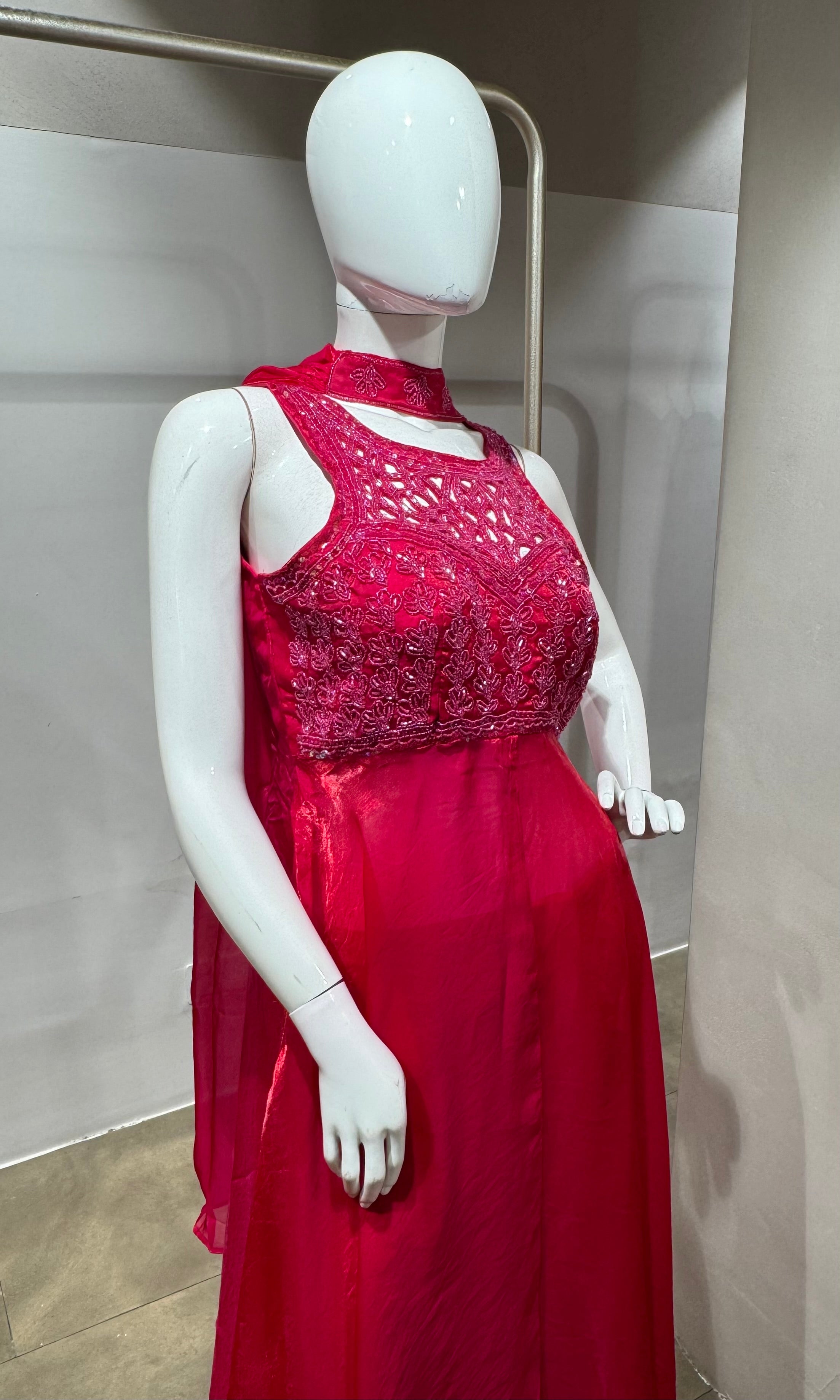 Rani Pink Front Slit Anarkali Palazzo Set