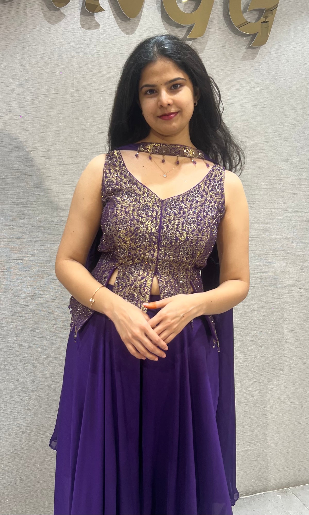 Purple silk Peplum Palazzo with Chiffon Blouse with dupatta