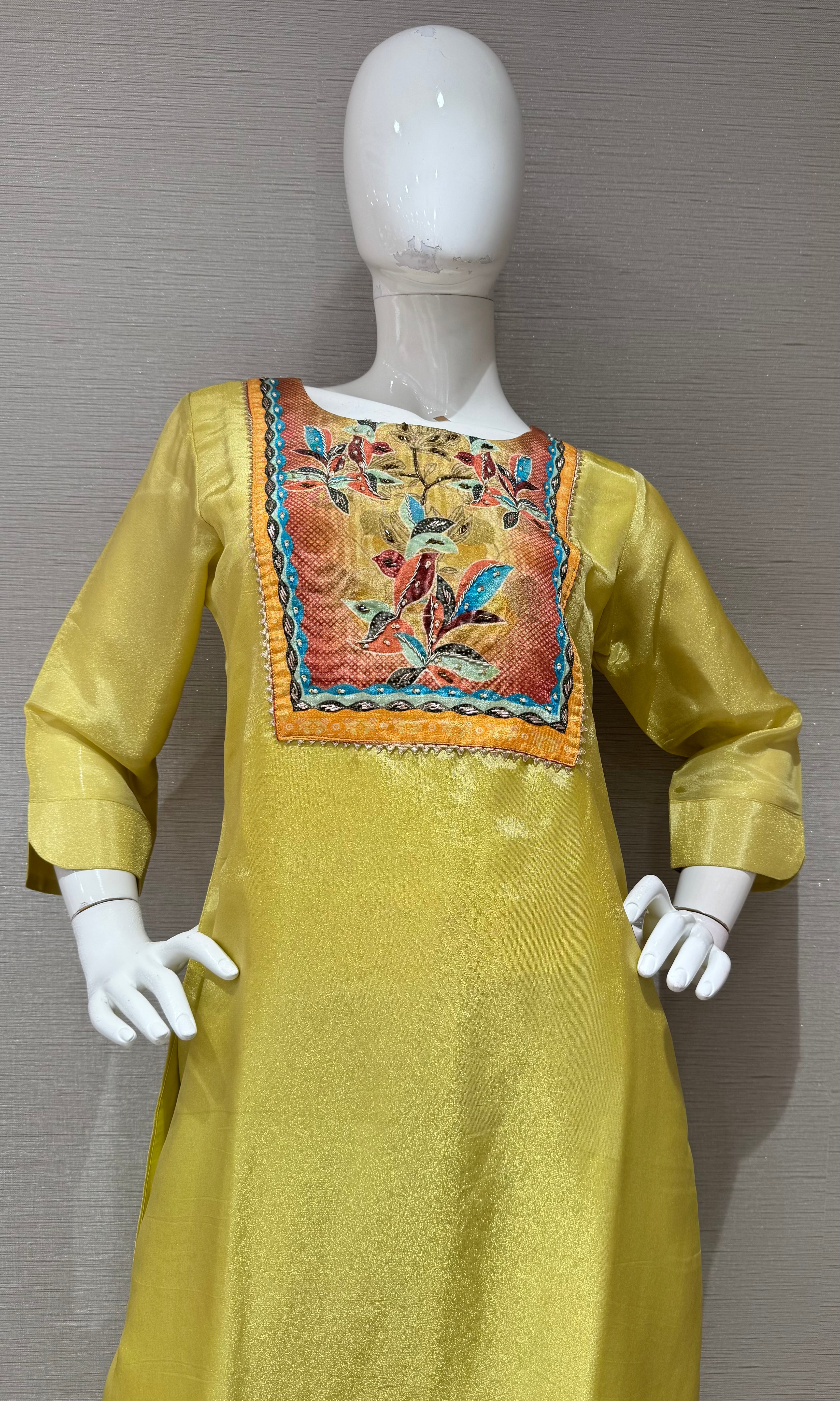 Yellow Chanderi Silk Embroidered Kurta Set