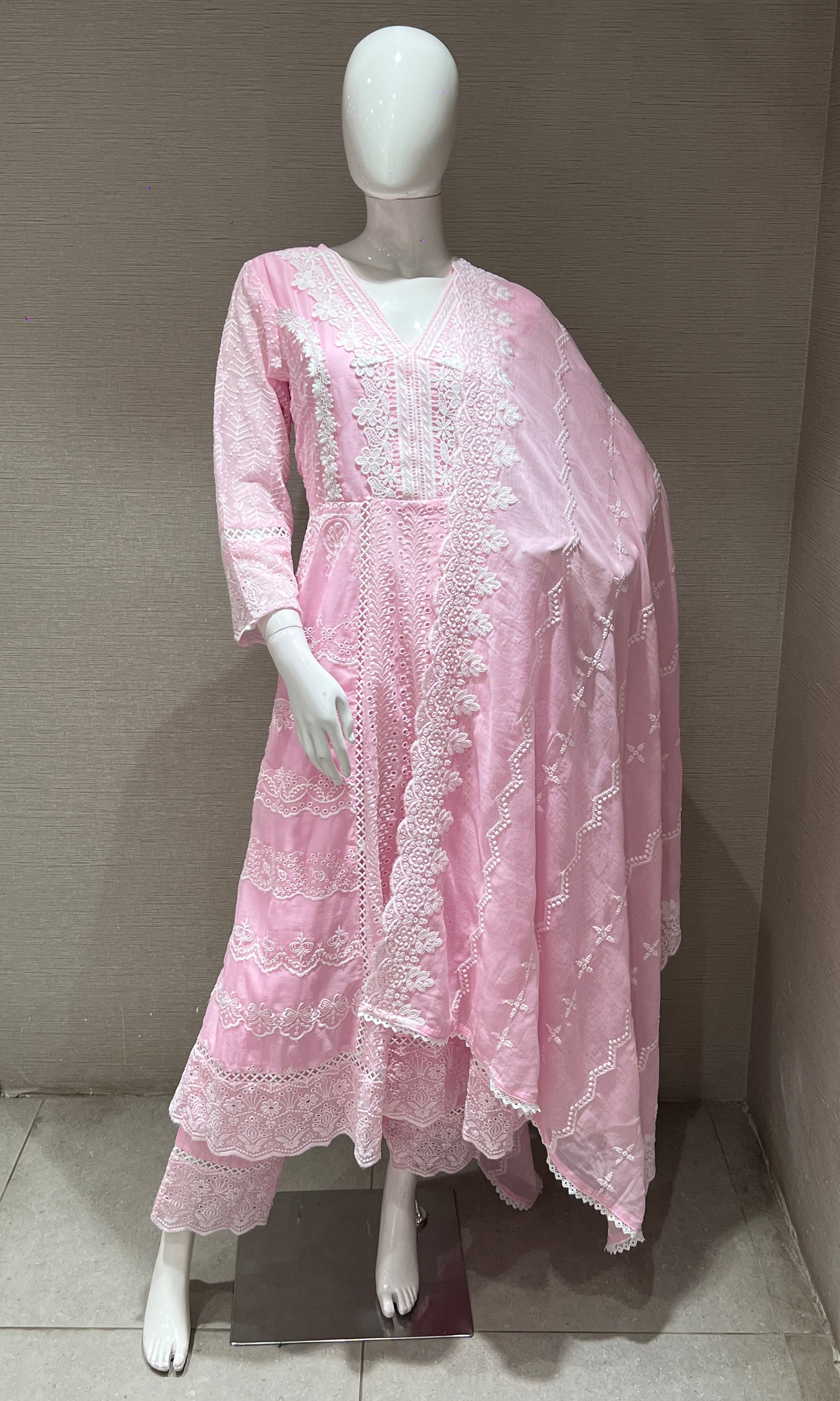 baby pink Chikankari Anarkali kurta set