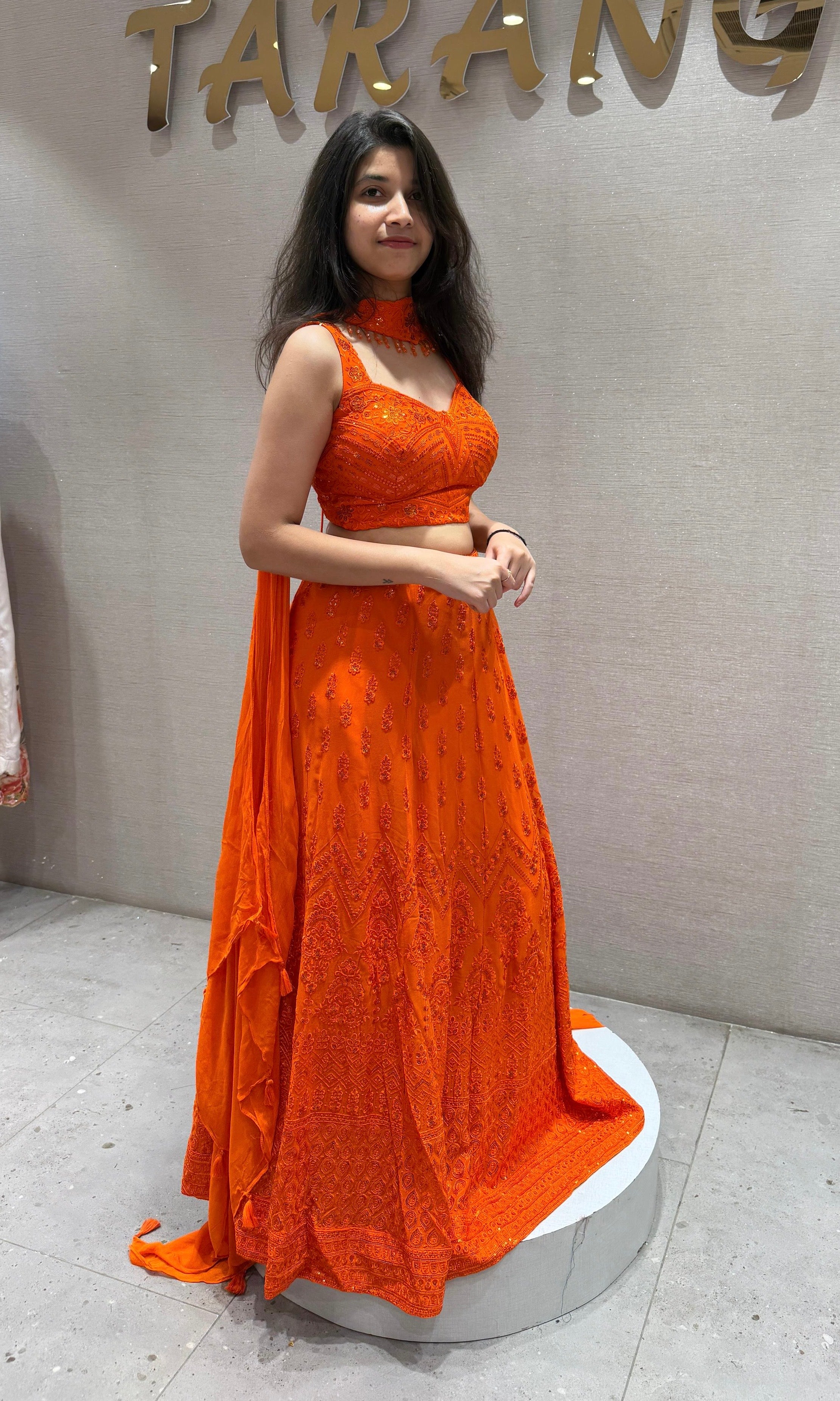 Tangerine Sparkle Sequin Lehenga