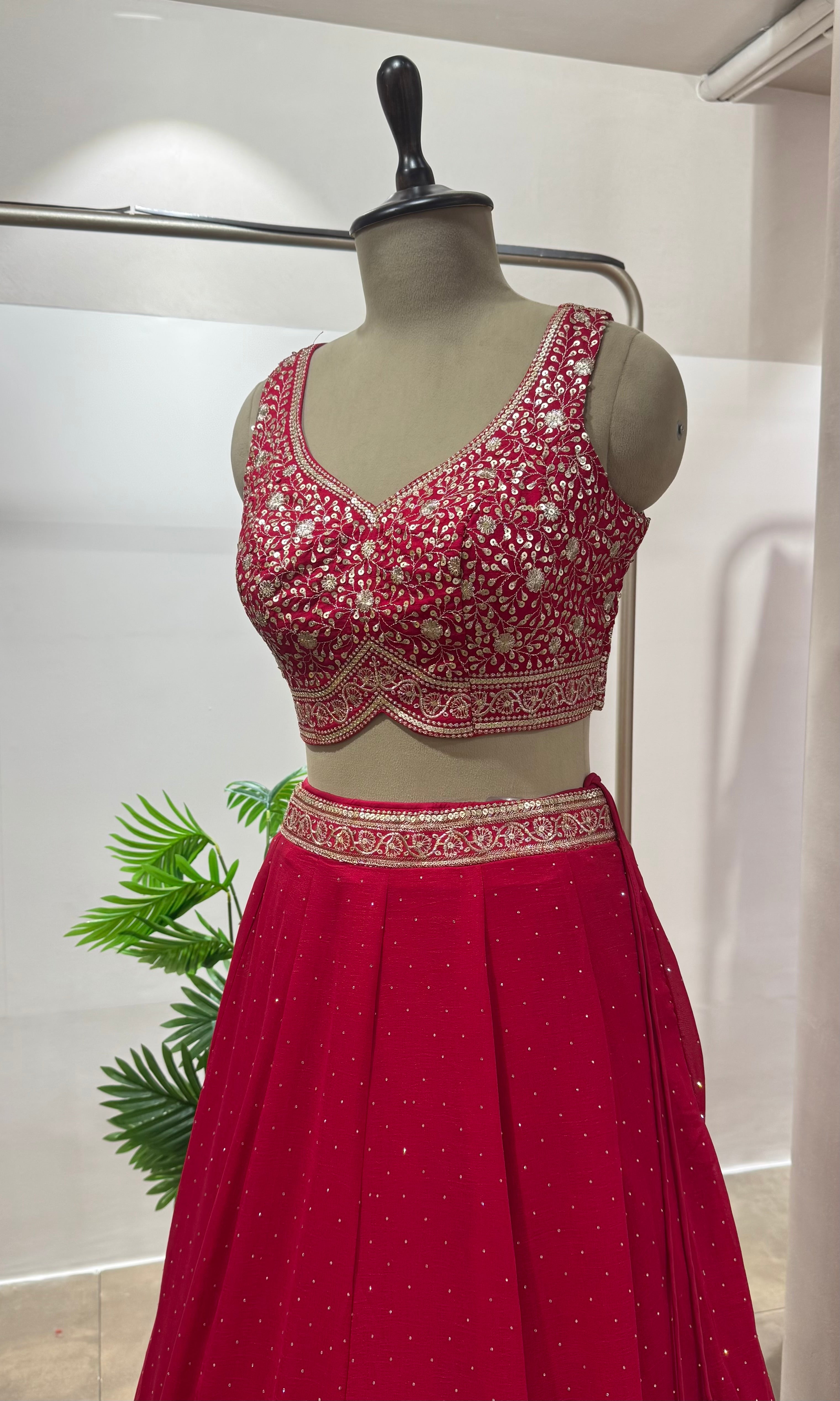 Rani pink GOLDEN FLORAL EMBROIDERY Lehenga