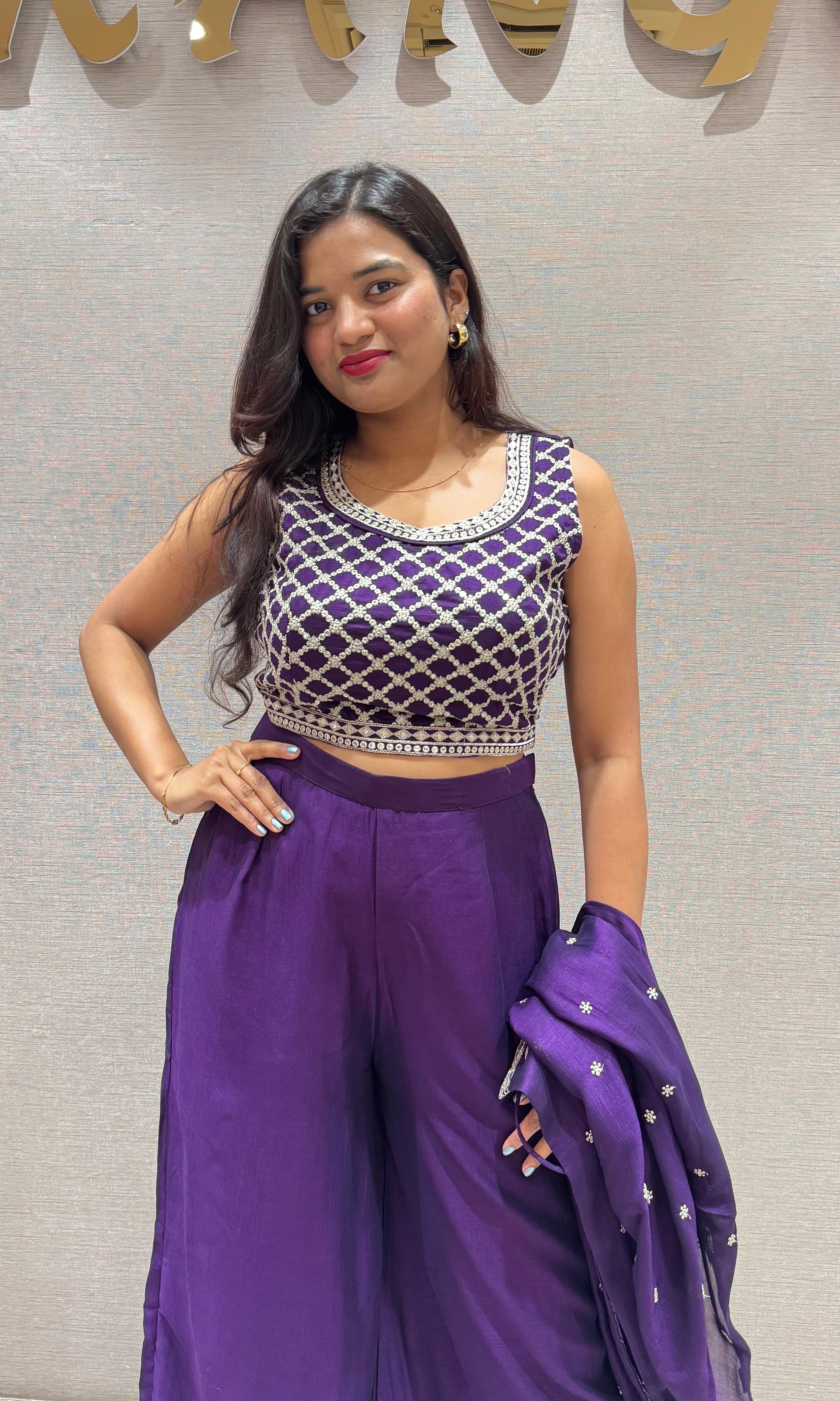 PURPLE EMBROIDERED JACKET STYLE PALAZZO