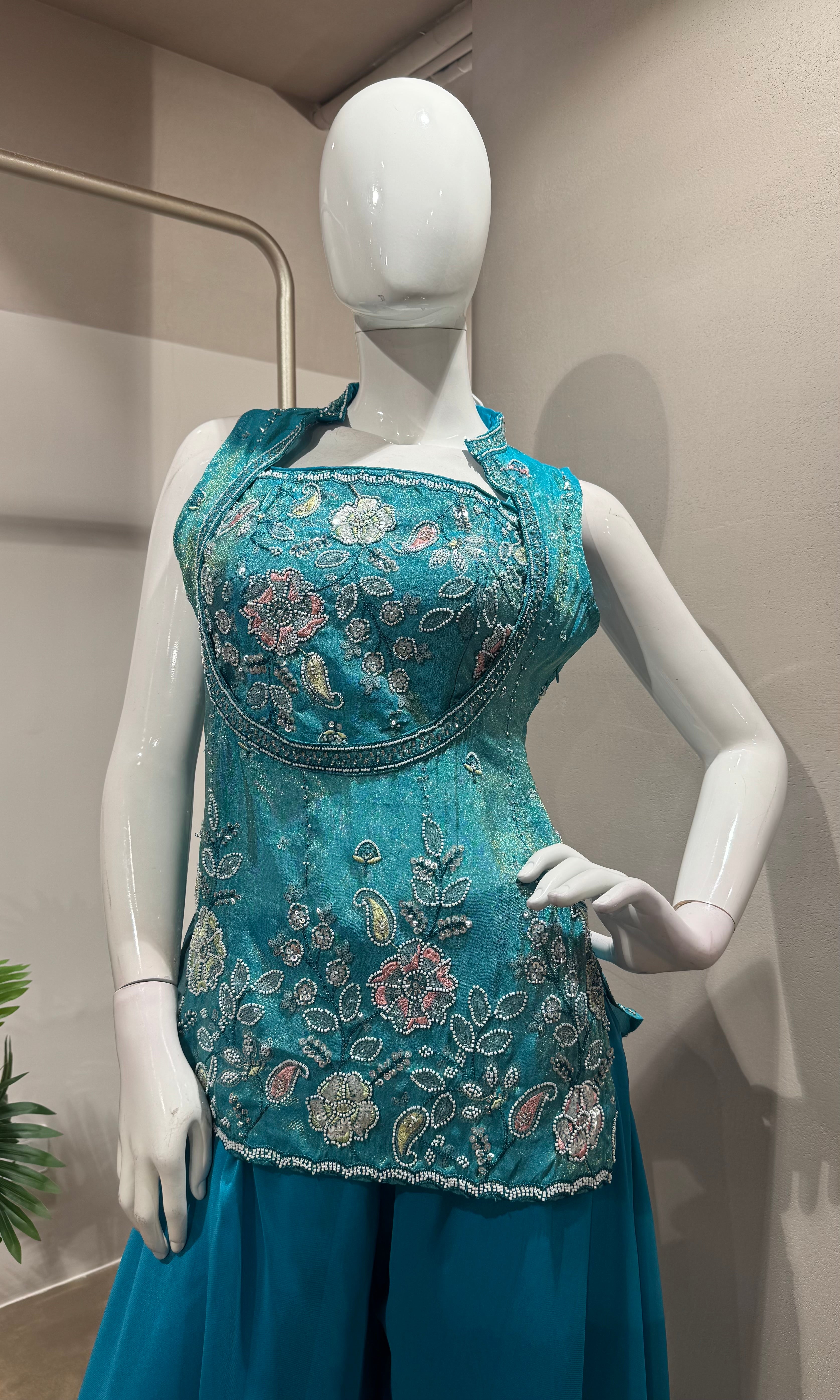 BLUE Embroidered PALAZZO Suit Set