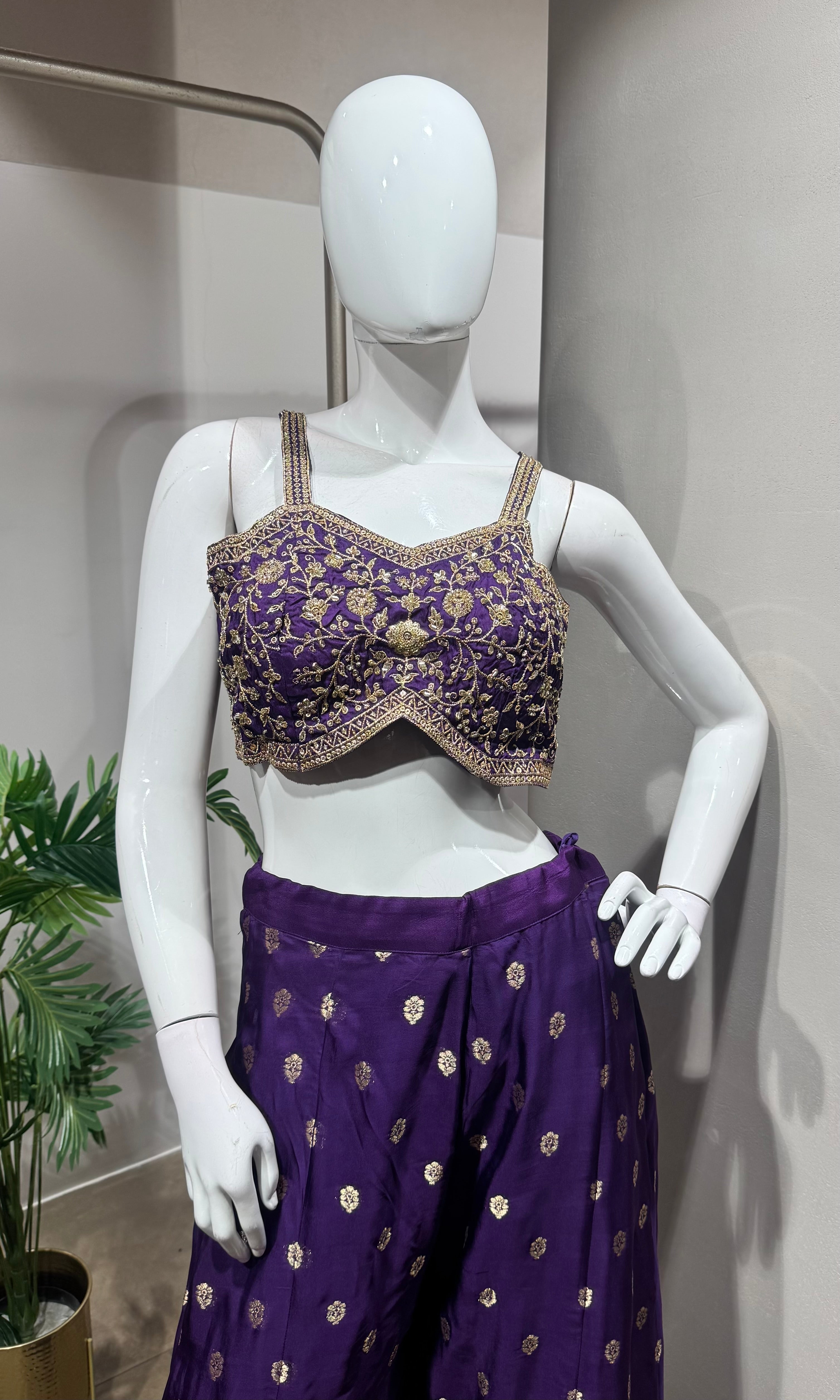 PURPLE Embroidered Cape palazzo Set