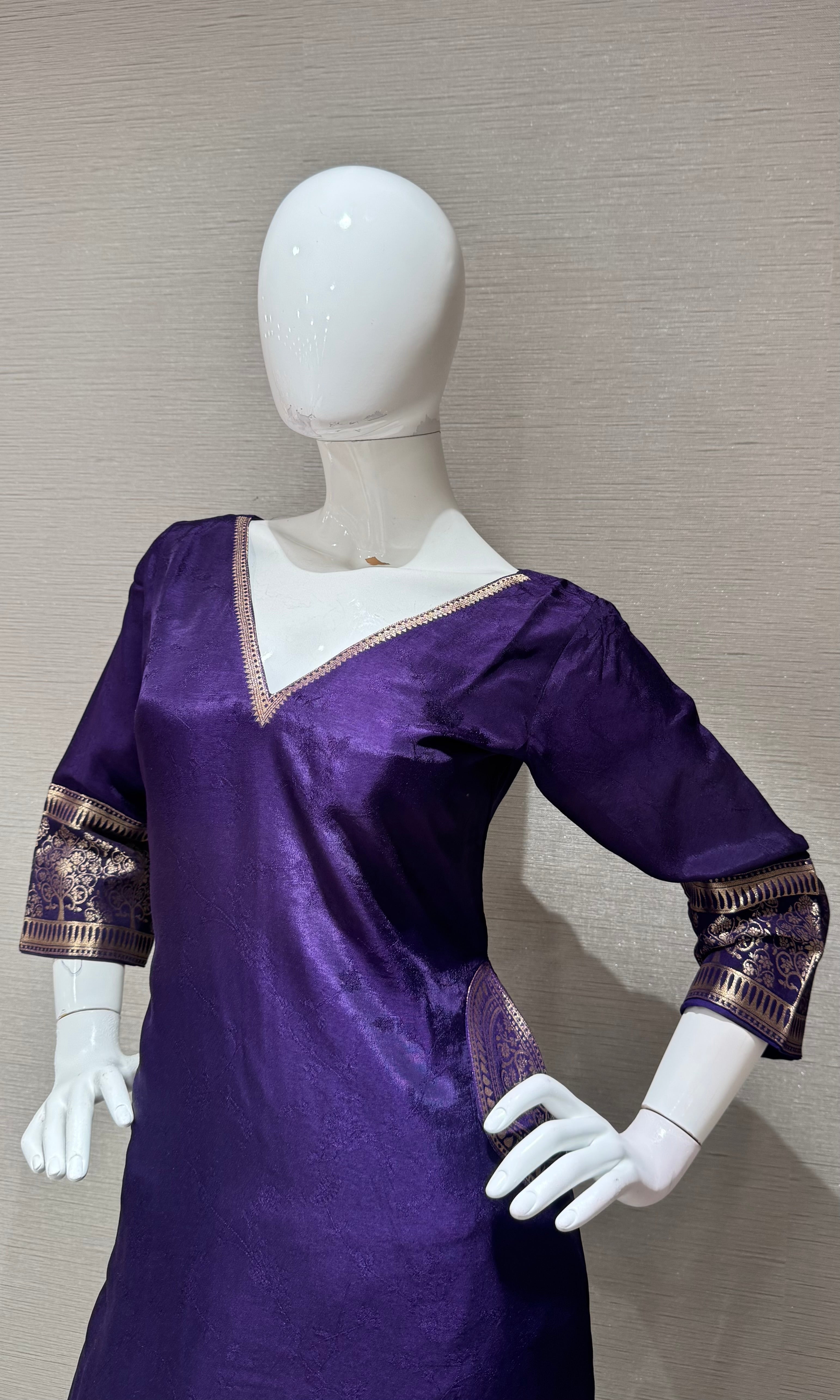 Purple Silk Kurta set with Sheer Dupatta