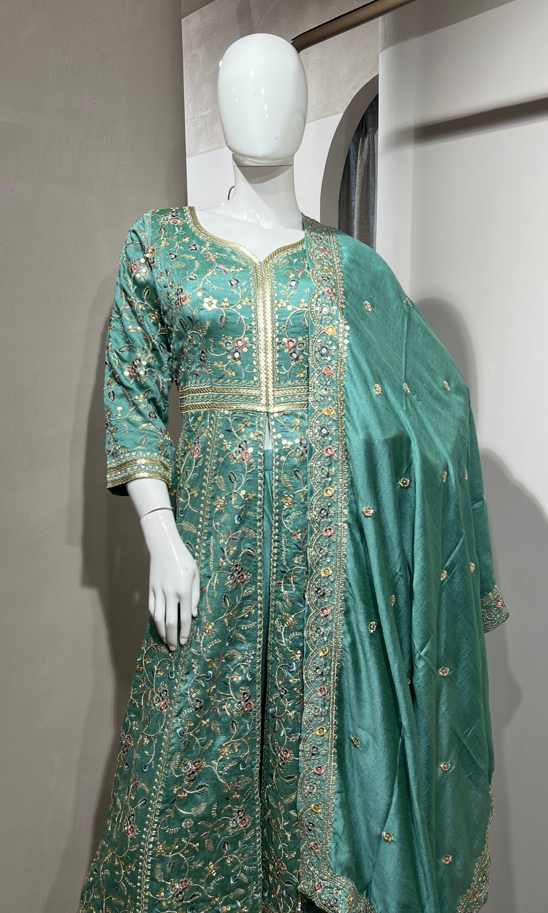 Sea green FRONT SLIT ANARKALI SET