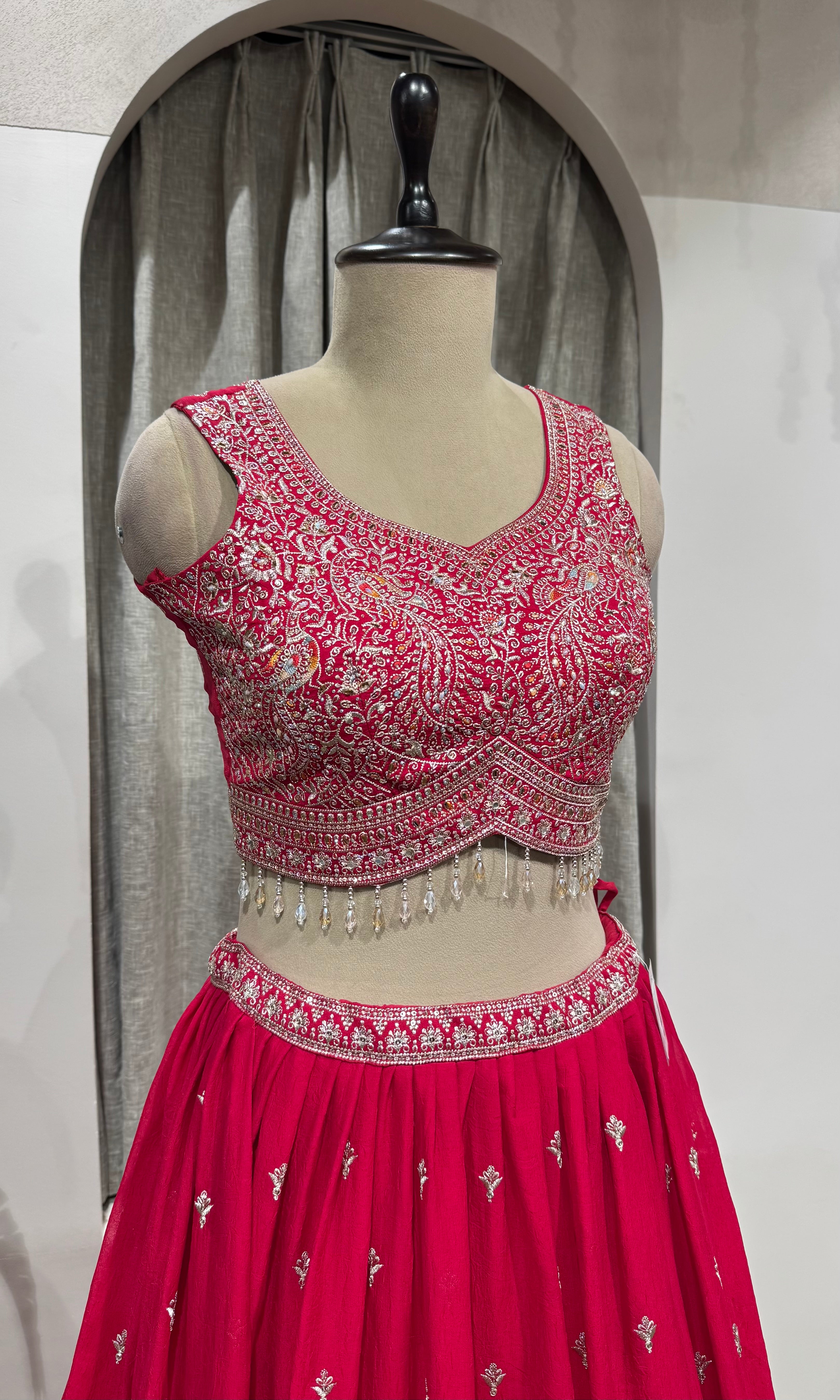 Rani Pink Lehenga with Elaborate Border Embroidery