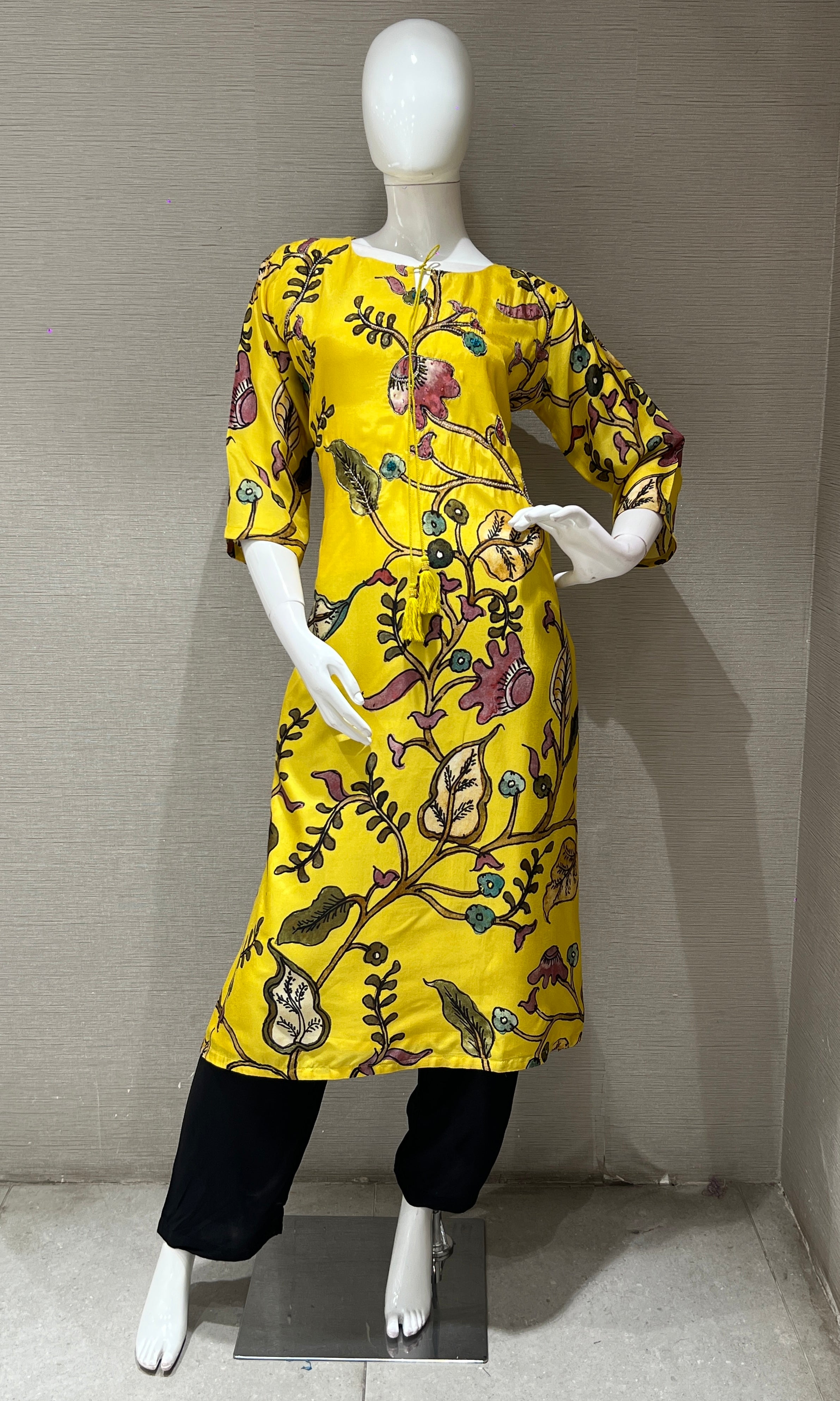 Yellow floral batik print kurti top