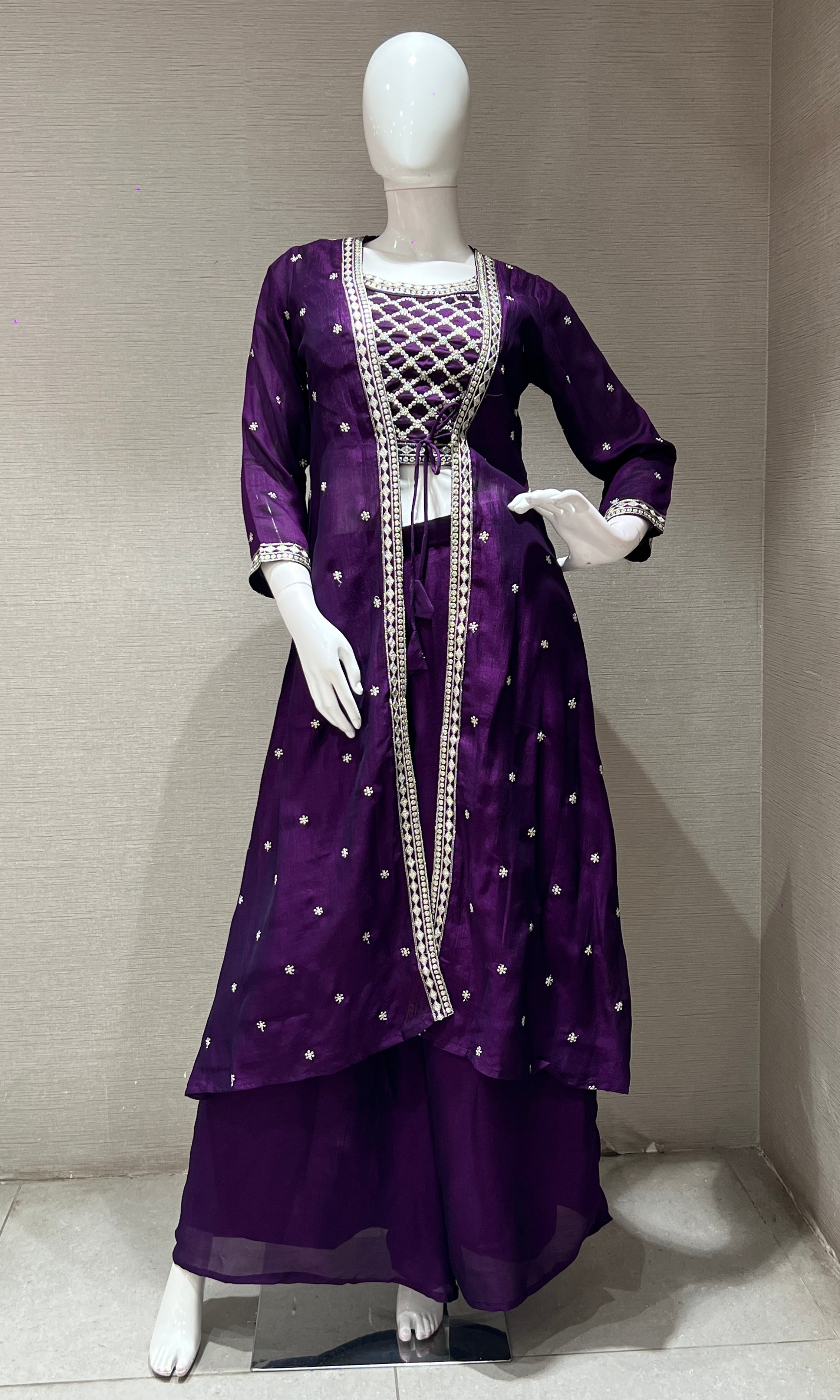 PURPLE EMBROIDERED JACKET STYLE PALAZZO