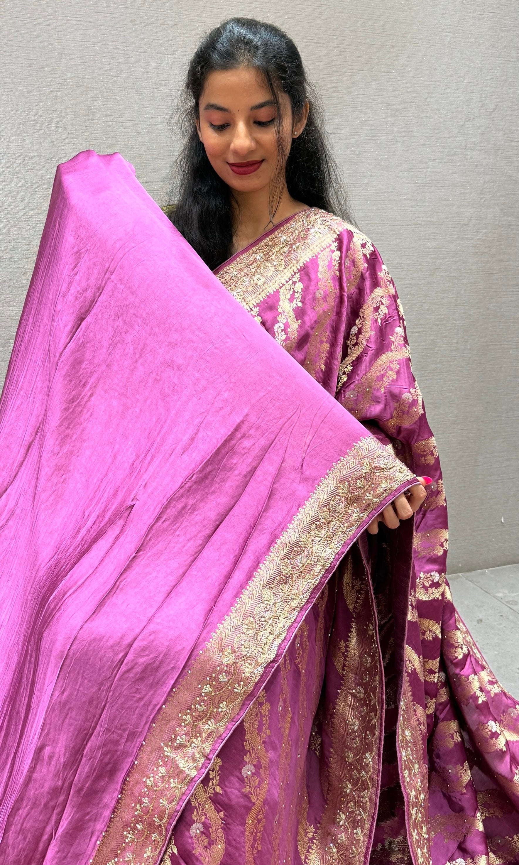 Onion pink Banarasi saree