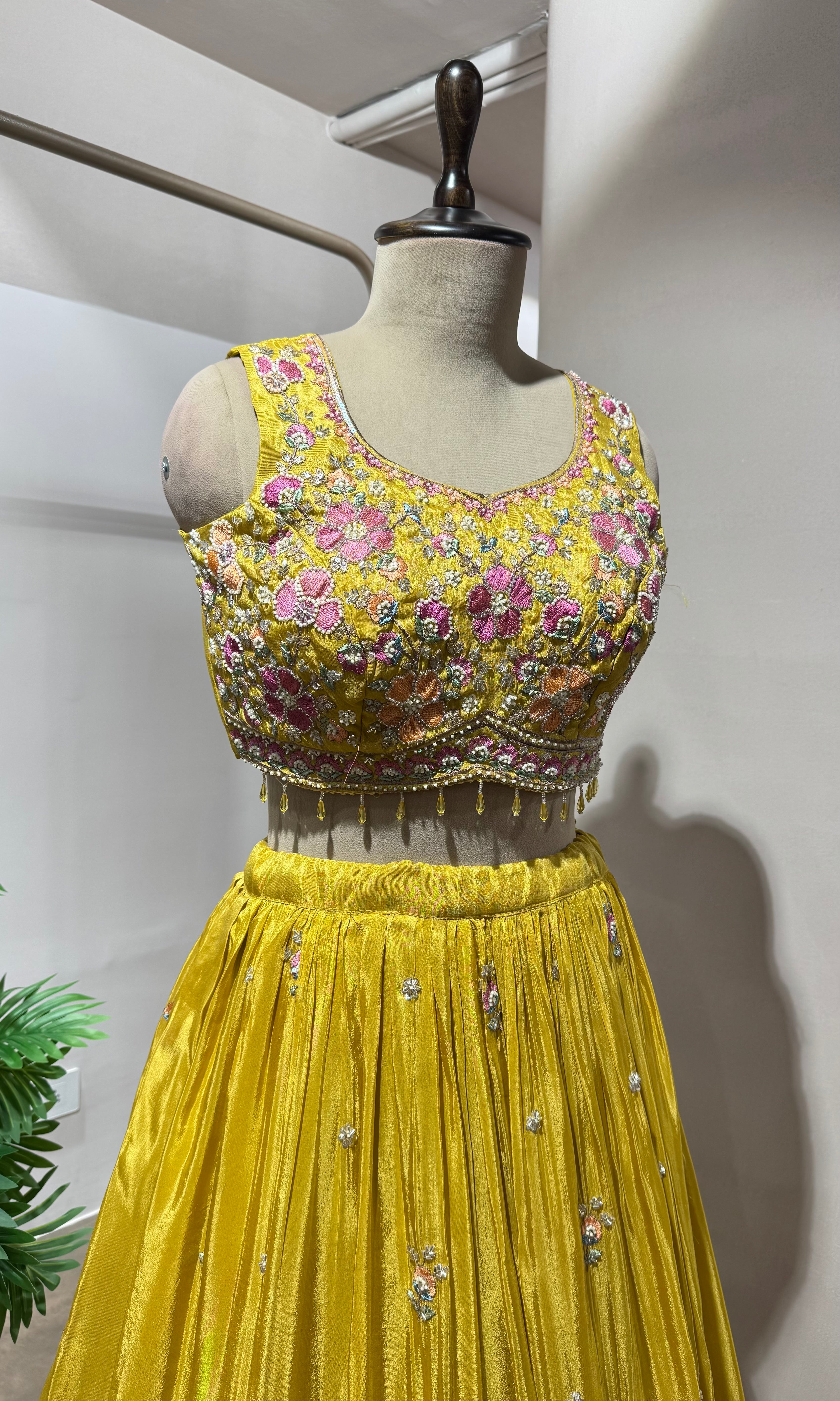 YELLOW floral thread LEHENGA SET