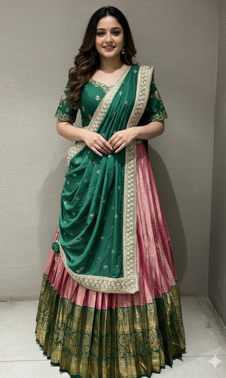 Green pattu Lehenga