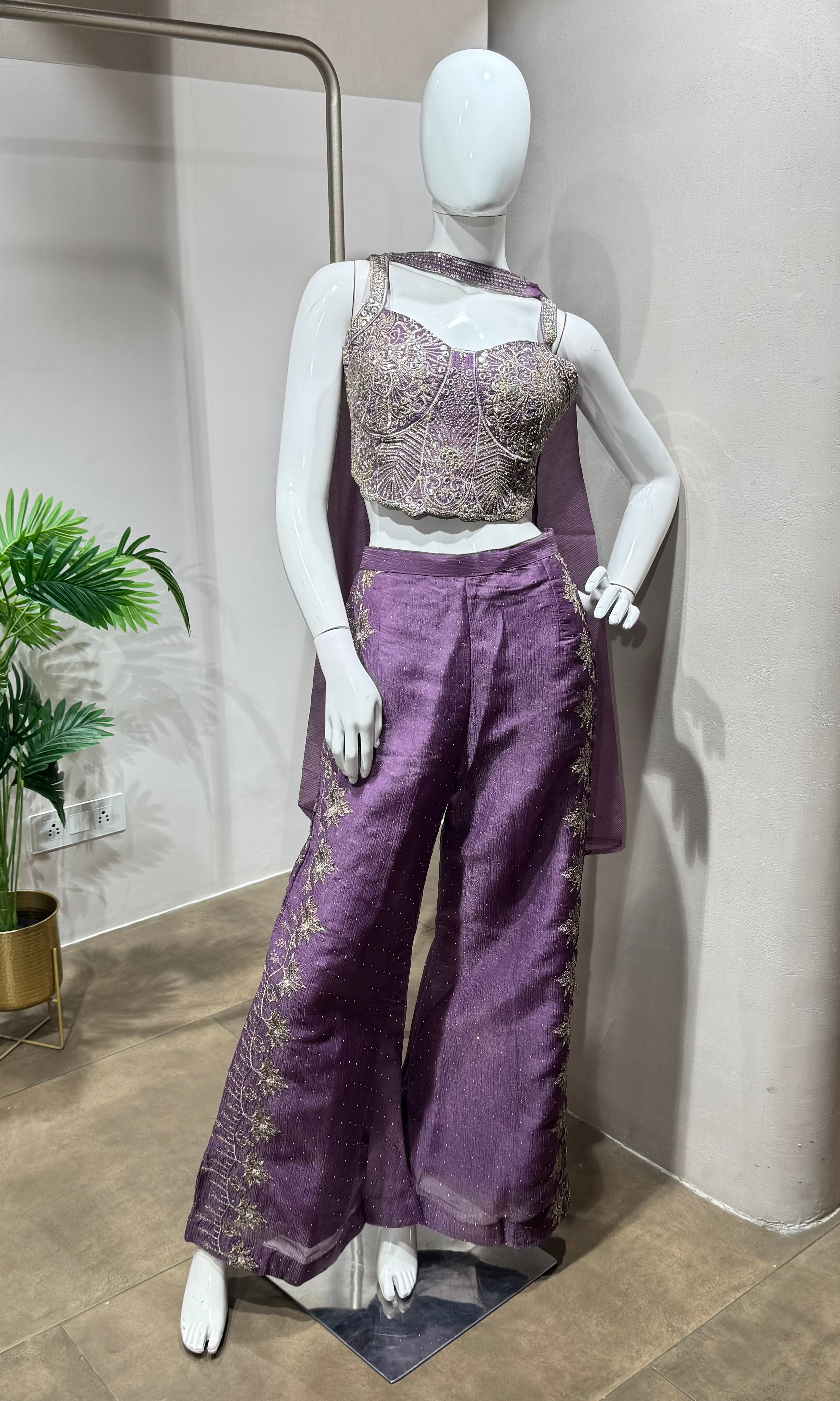 Purple Embroidered Indo-Western Palazzo Set