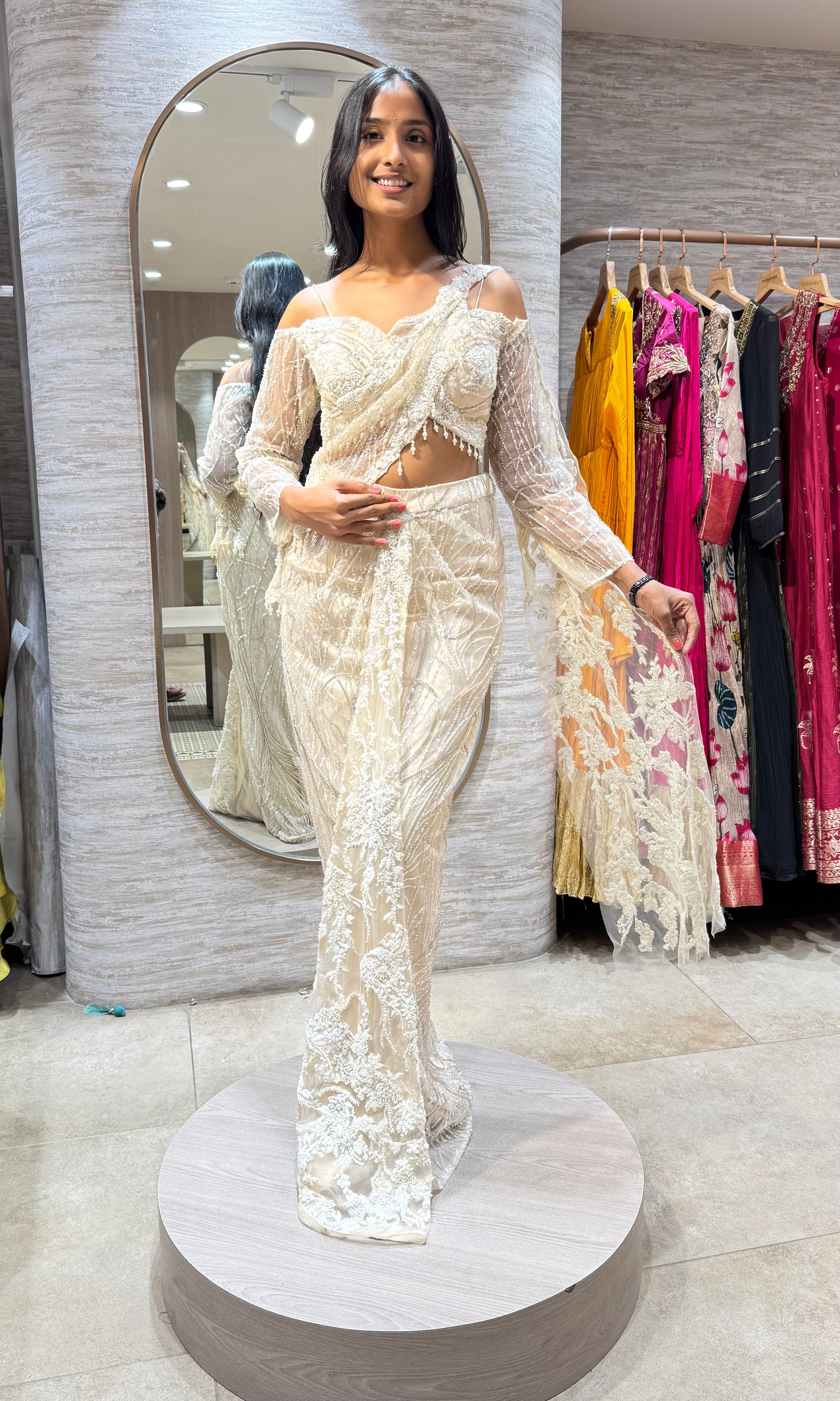 FAWN EMBELLISHED DRAPE SAREE