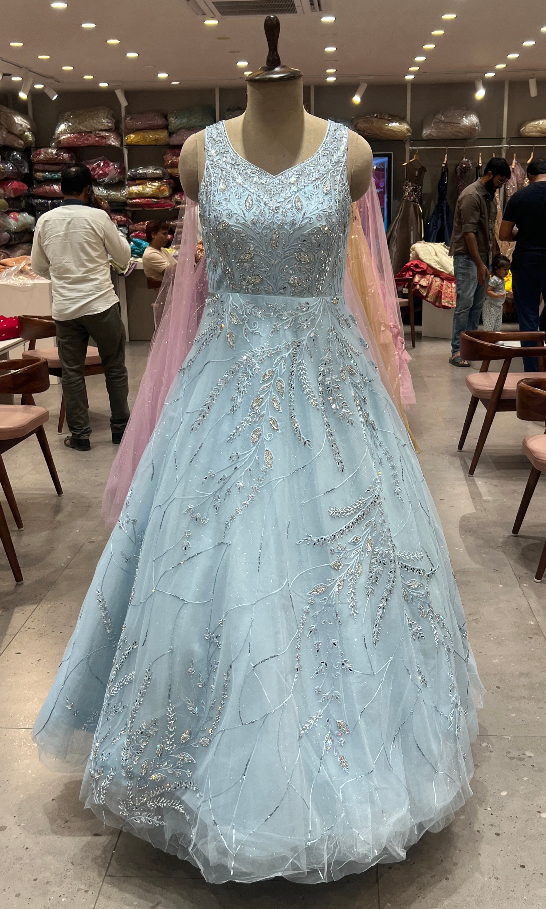 sea Blue Crystal Embellished Gown