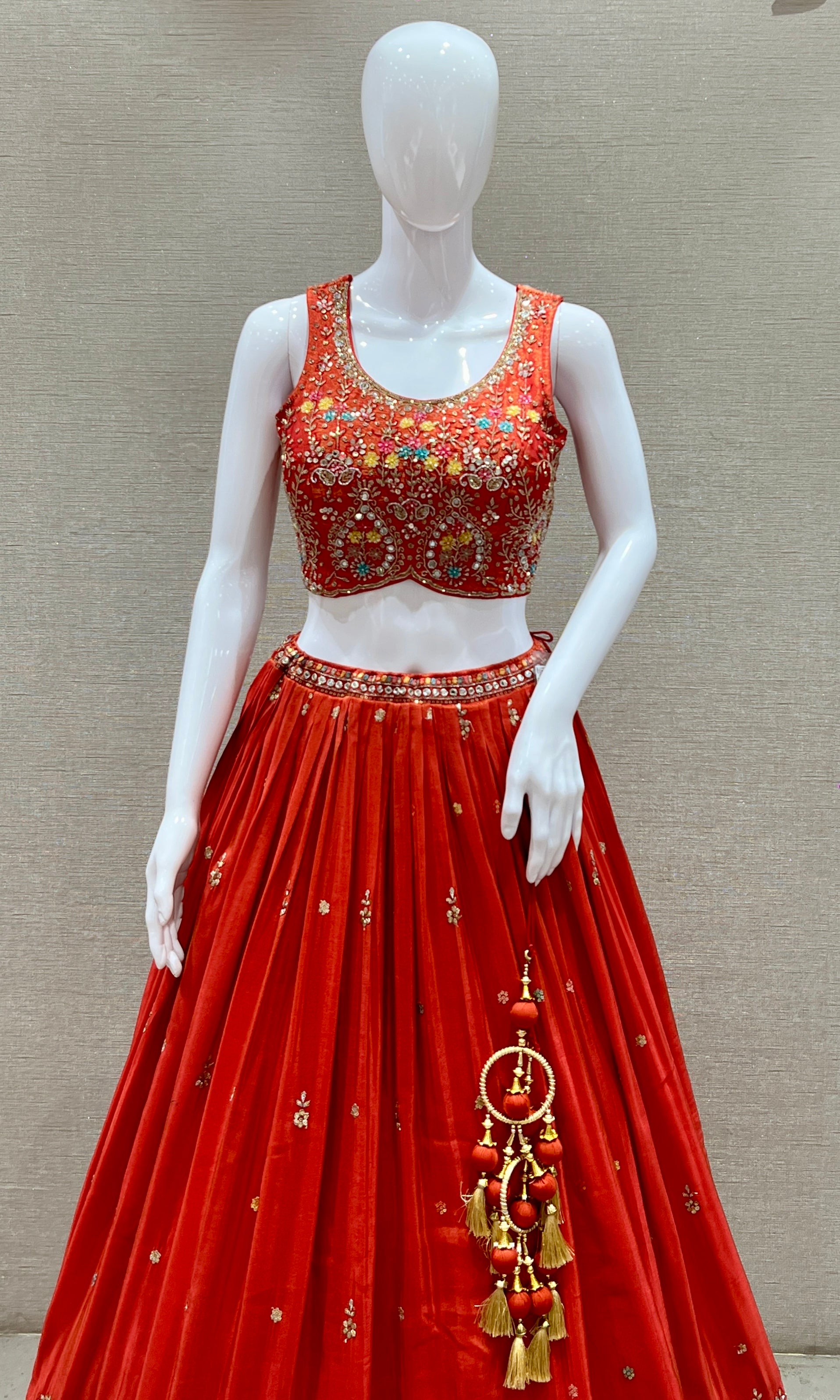 Red Velvet Embroidered Lehenga Set