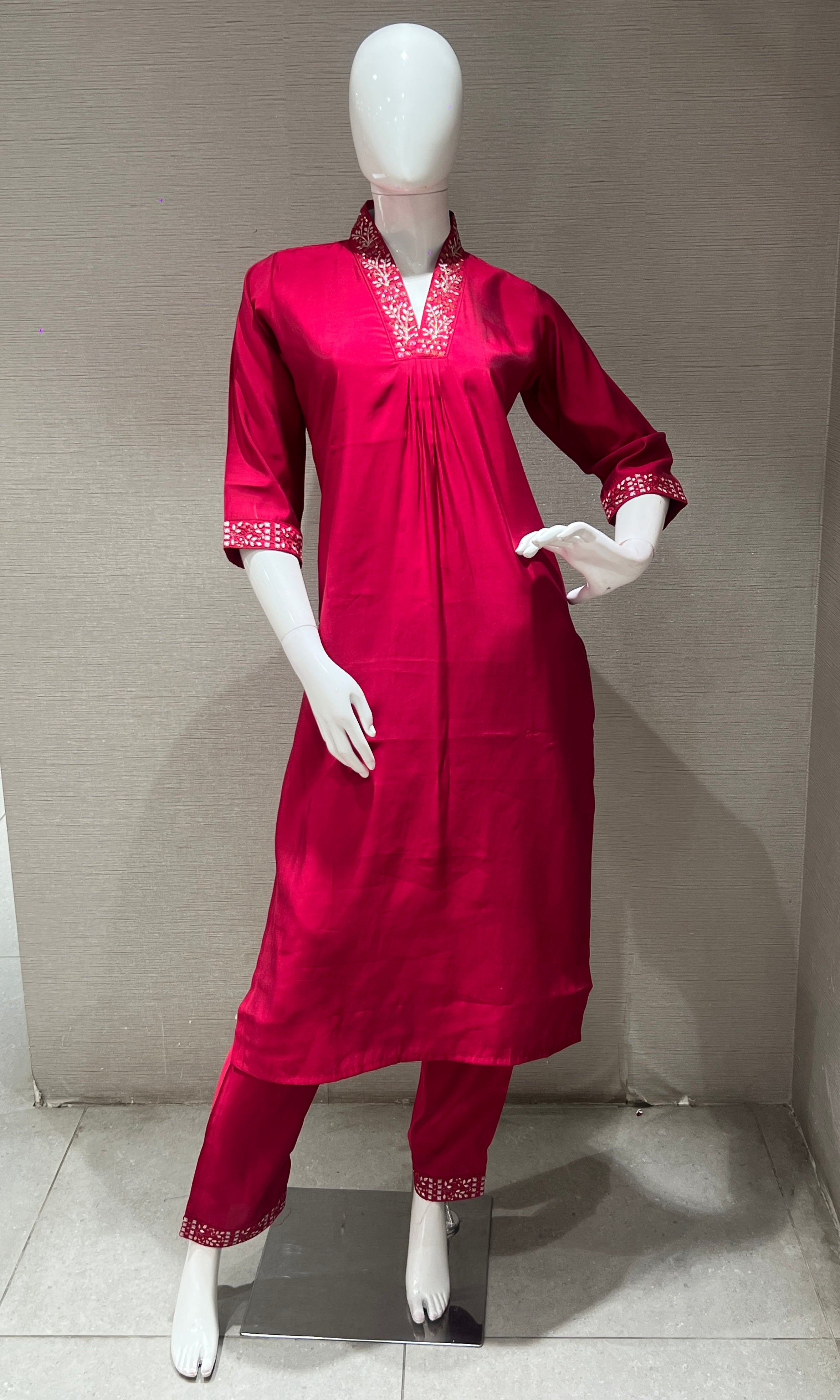 Rani Pink Kurta Set with Gold Dupatta