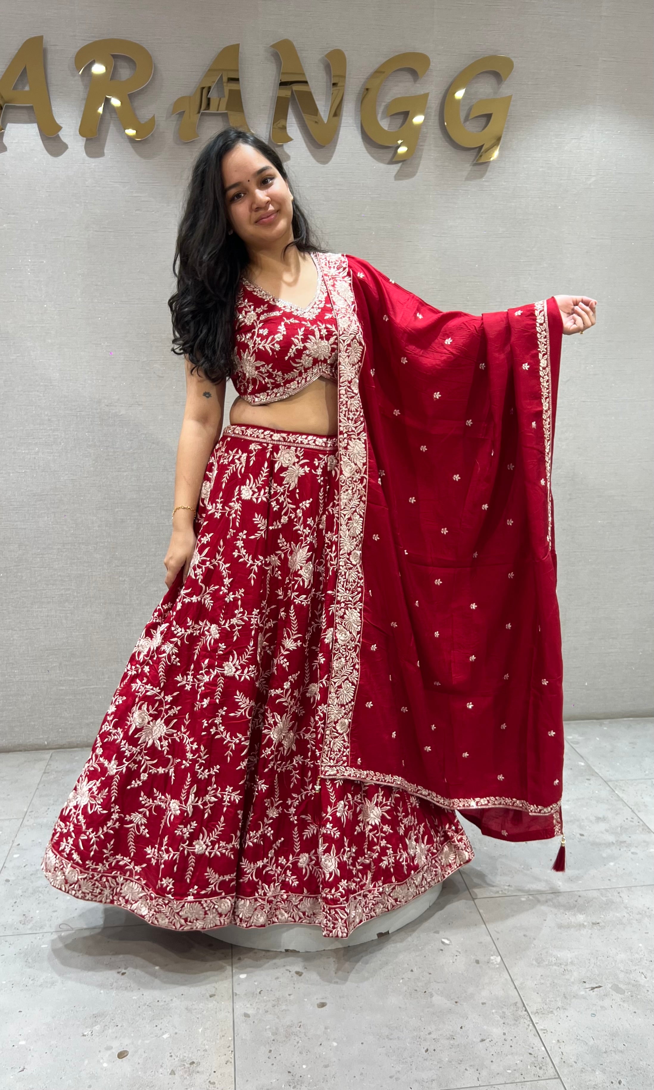 Maroon & Silver Floral Ethnic Lehenga Set with Dupatta