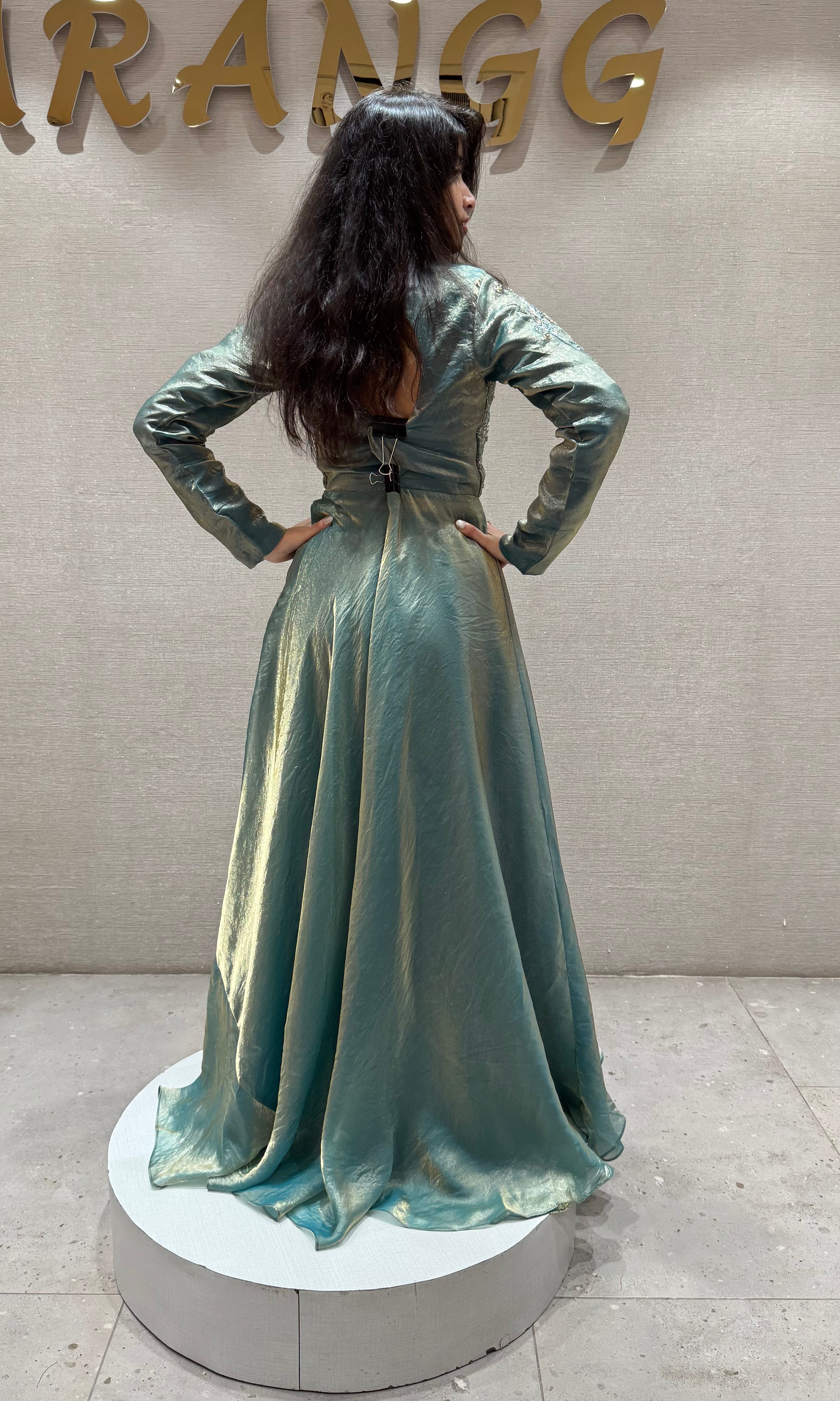 Sea green ANARKALI WITH NECK DESIGN
