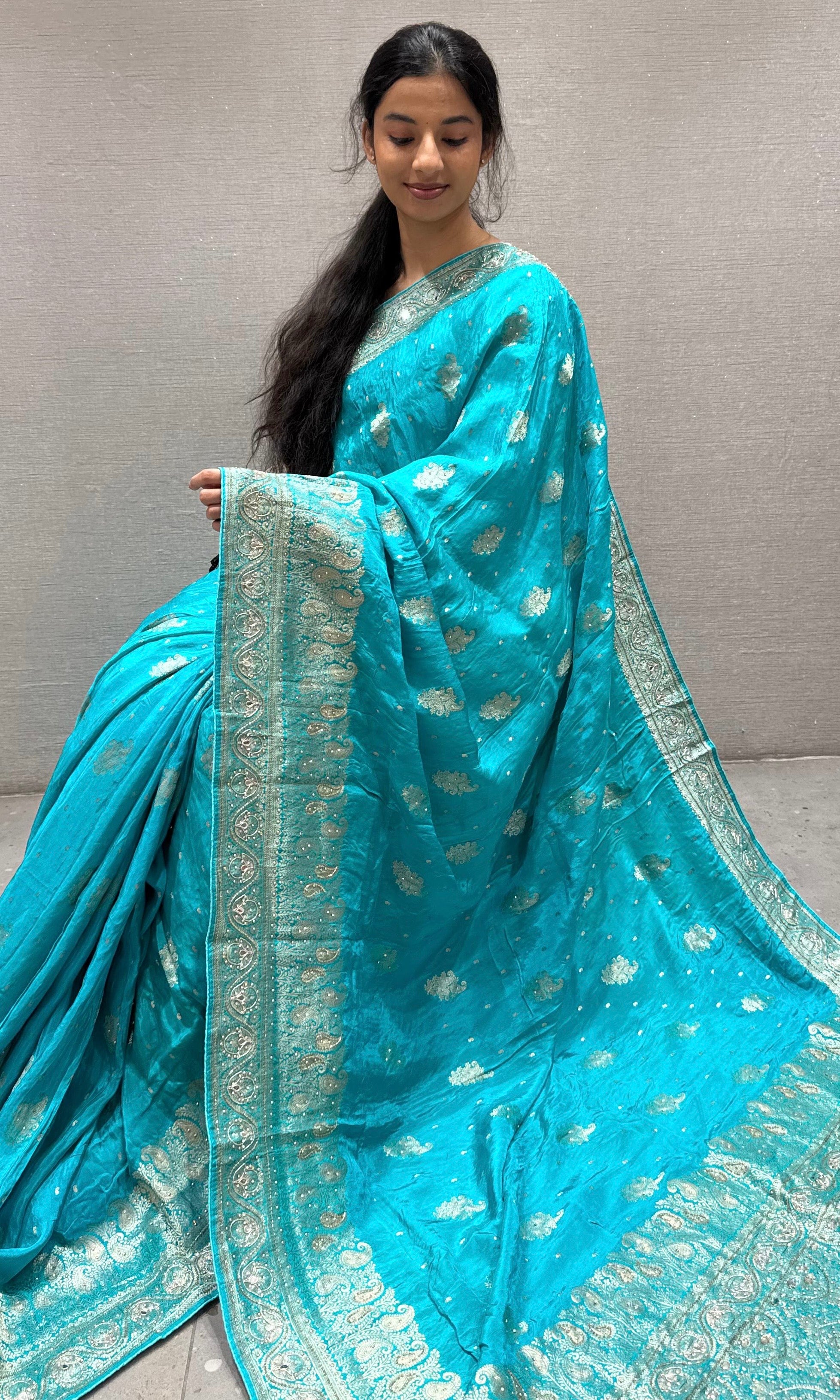 Firozi sea blue Banarasi saree