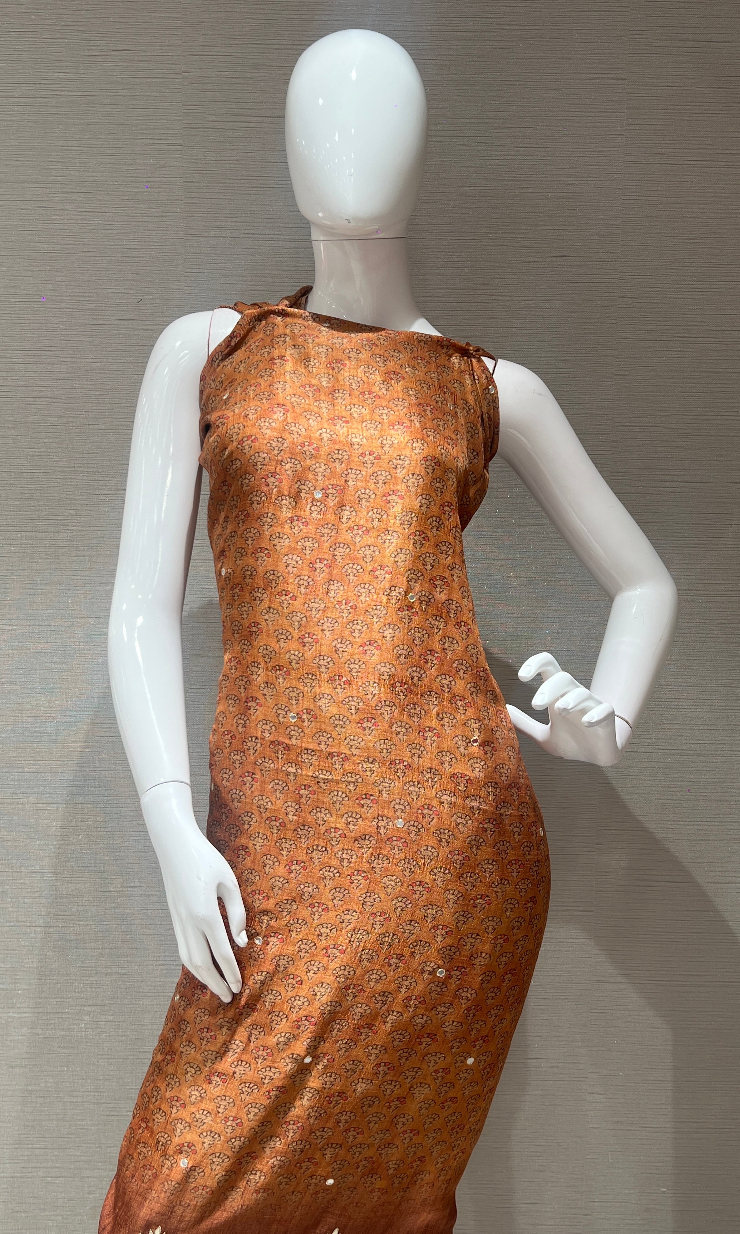 Brown Printed Dress Material