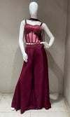 Wine embellished corset and pleated palazzo set