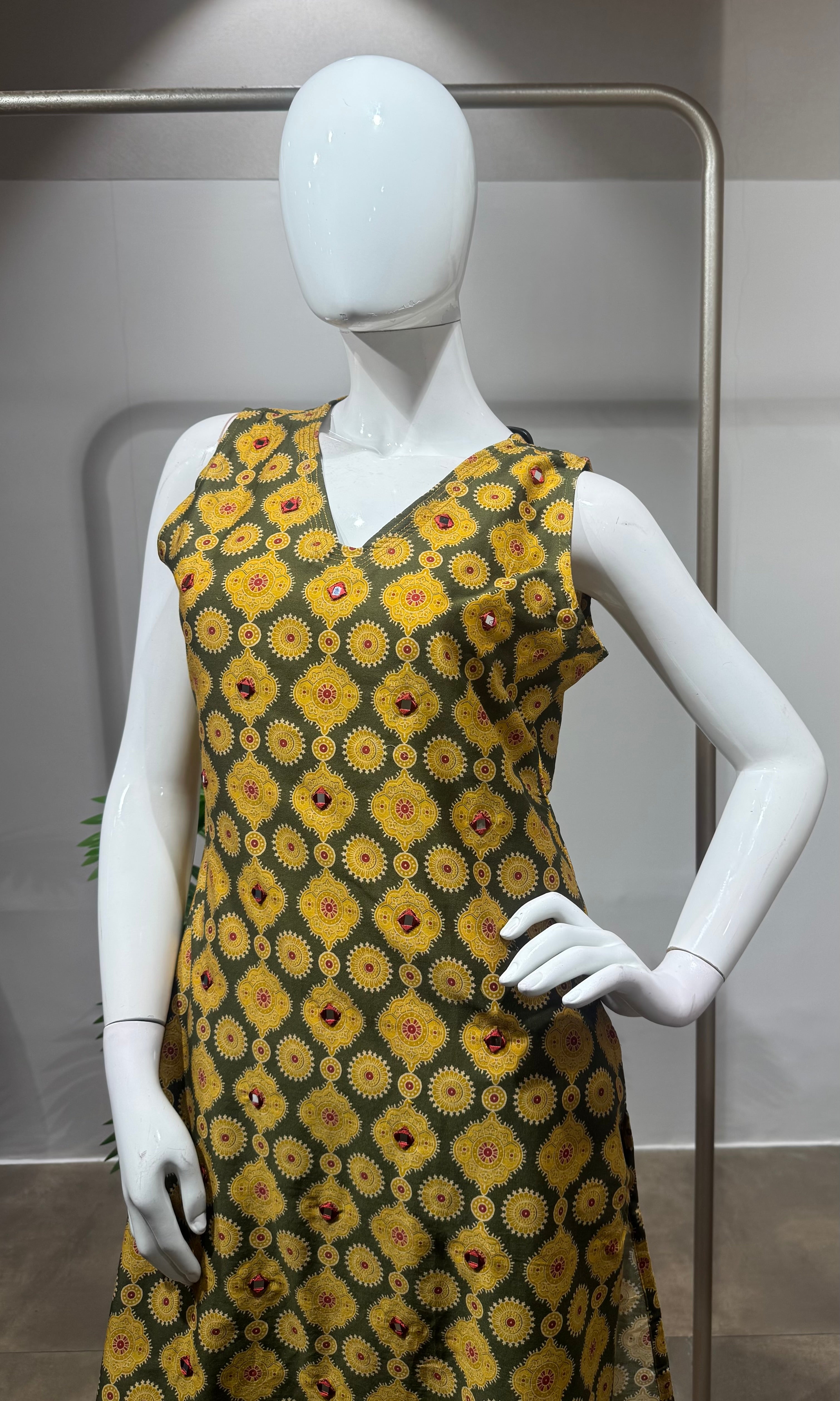 Mehandi Green Printed  Kurti with bottom