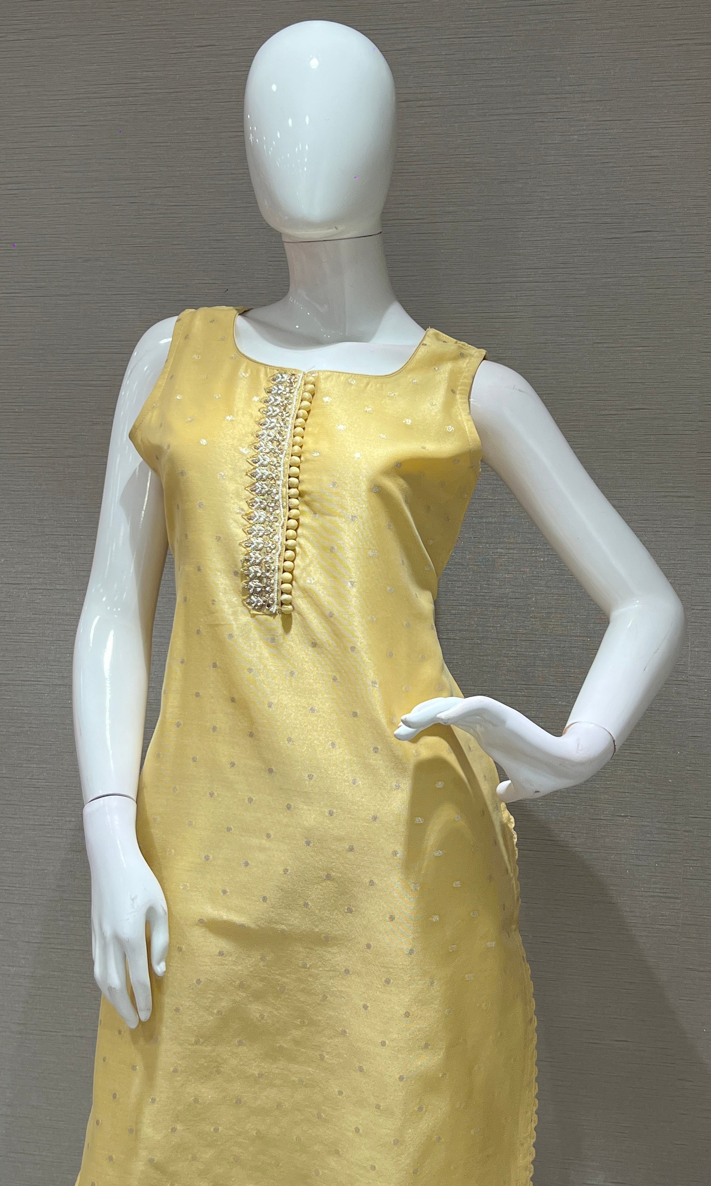 Golden kurta set with striped dupatta