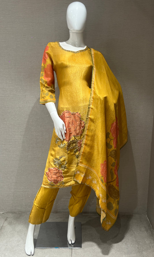 🏵️Yellow shimmer silk kurta set🏵️ ( 2992 )