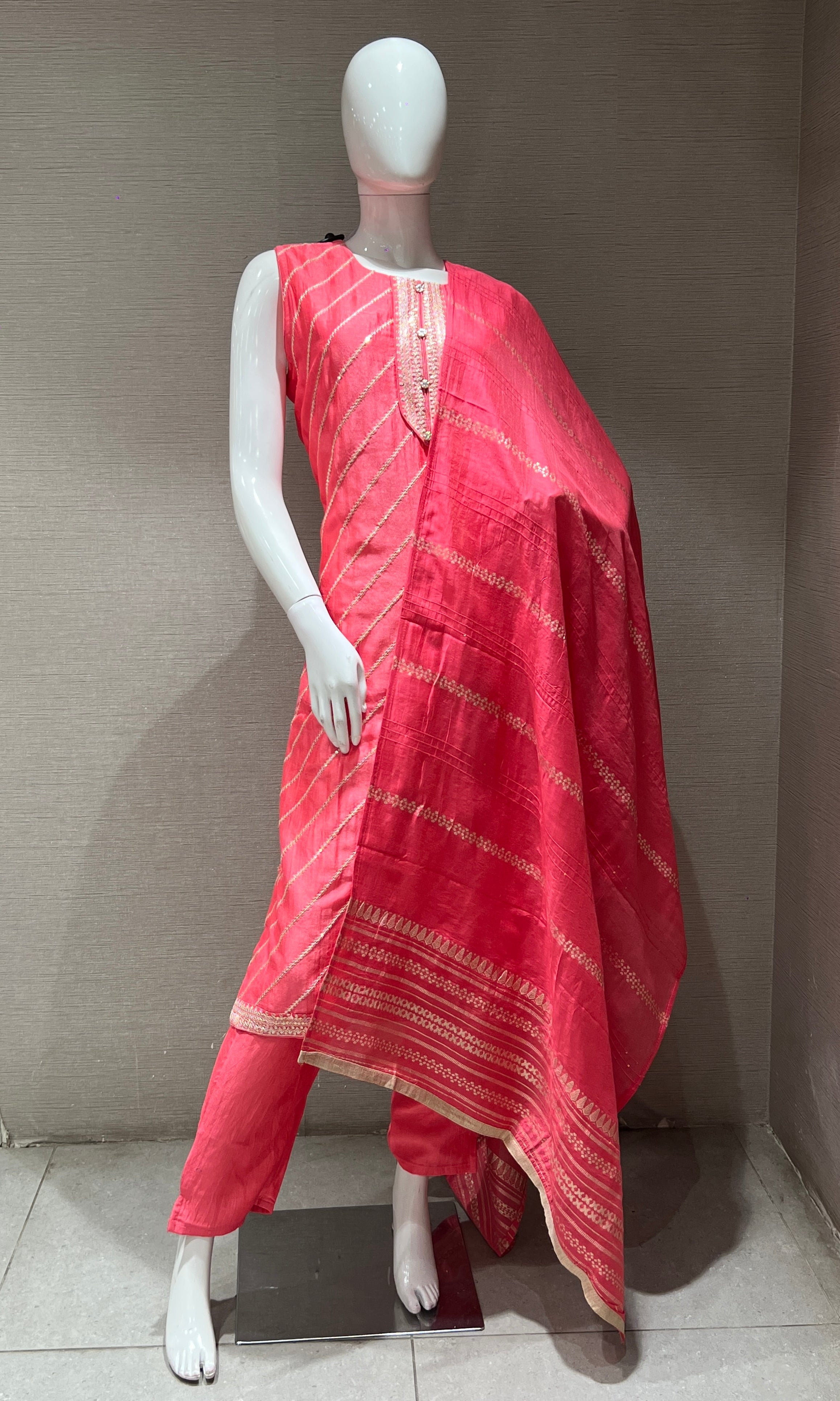 ROSE PINK GOLD STRIPED KURTA SET