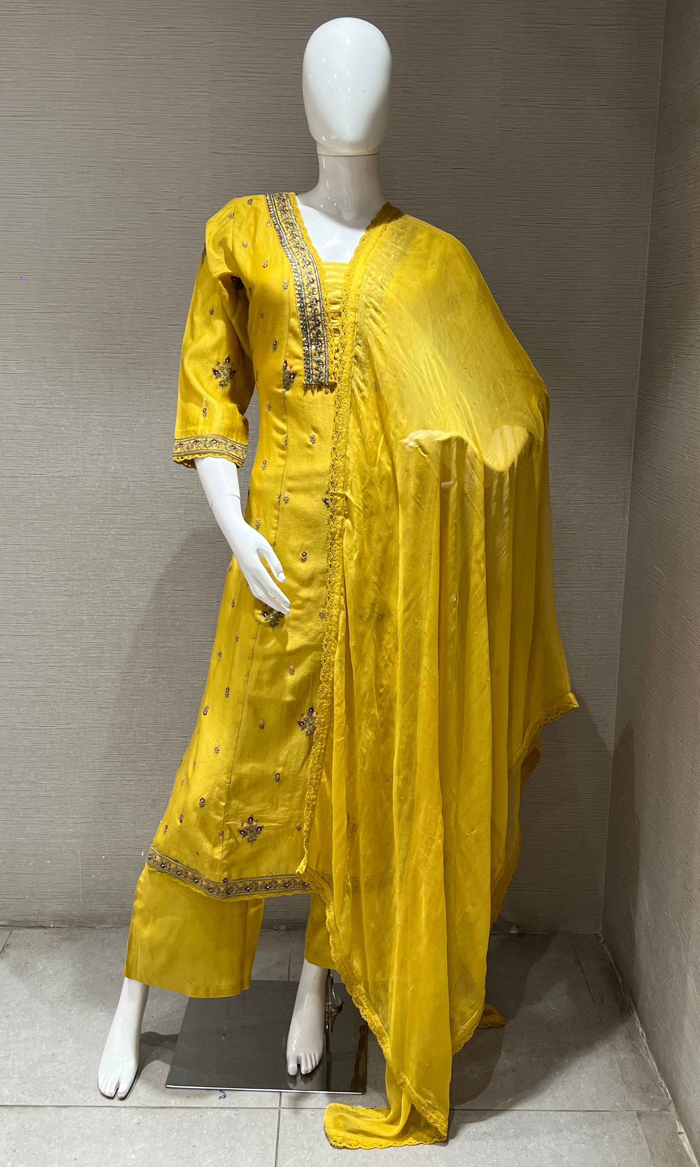 Mustard Yellow Embroidered Kurta Set