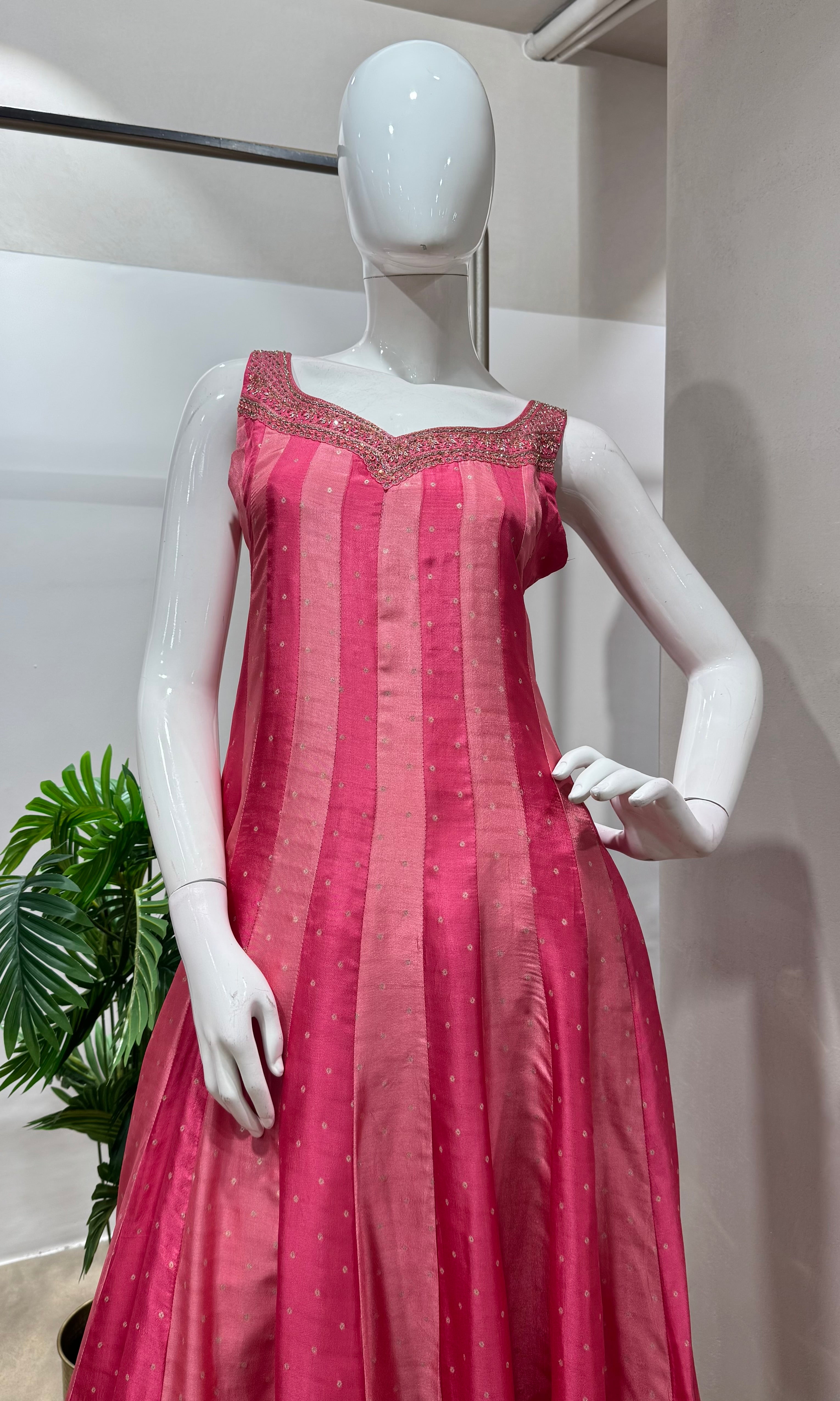 Light pink striped anarkali set
