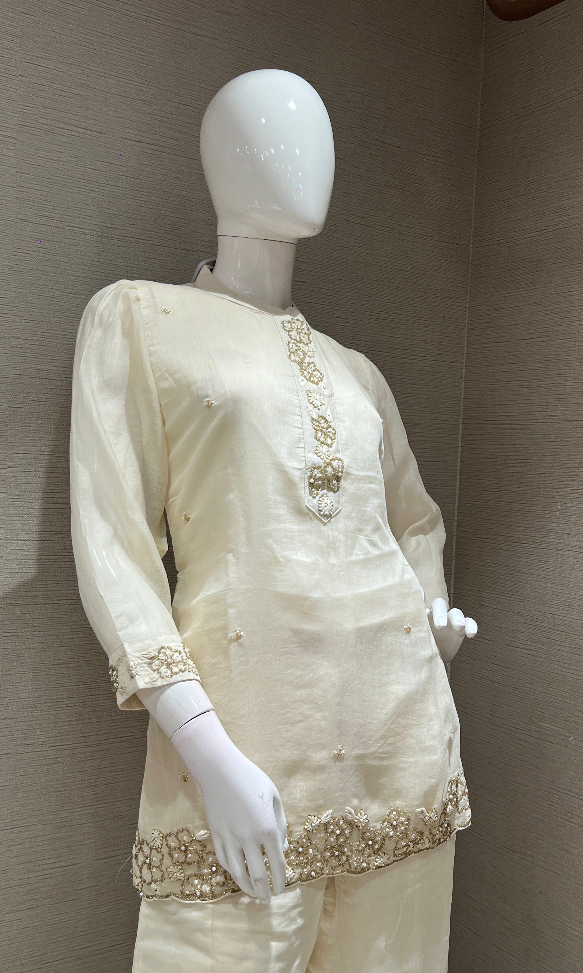 Cream FLORAL EMBROIDERED PALAZZO SET
