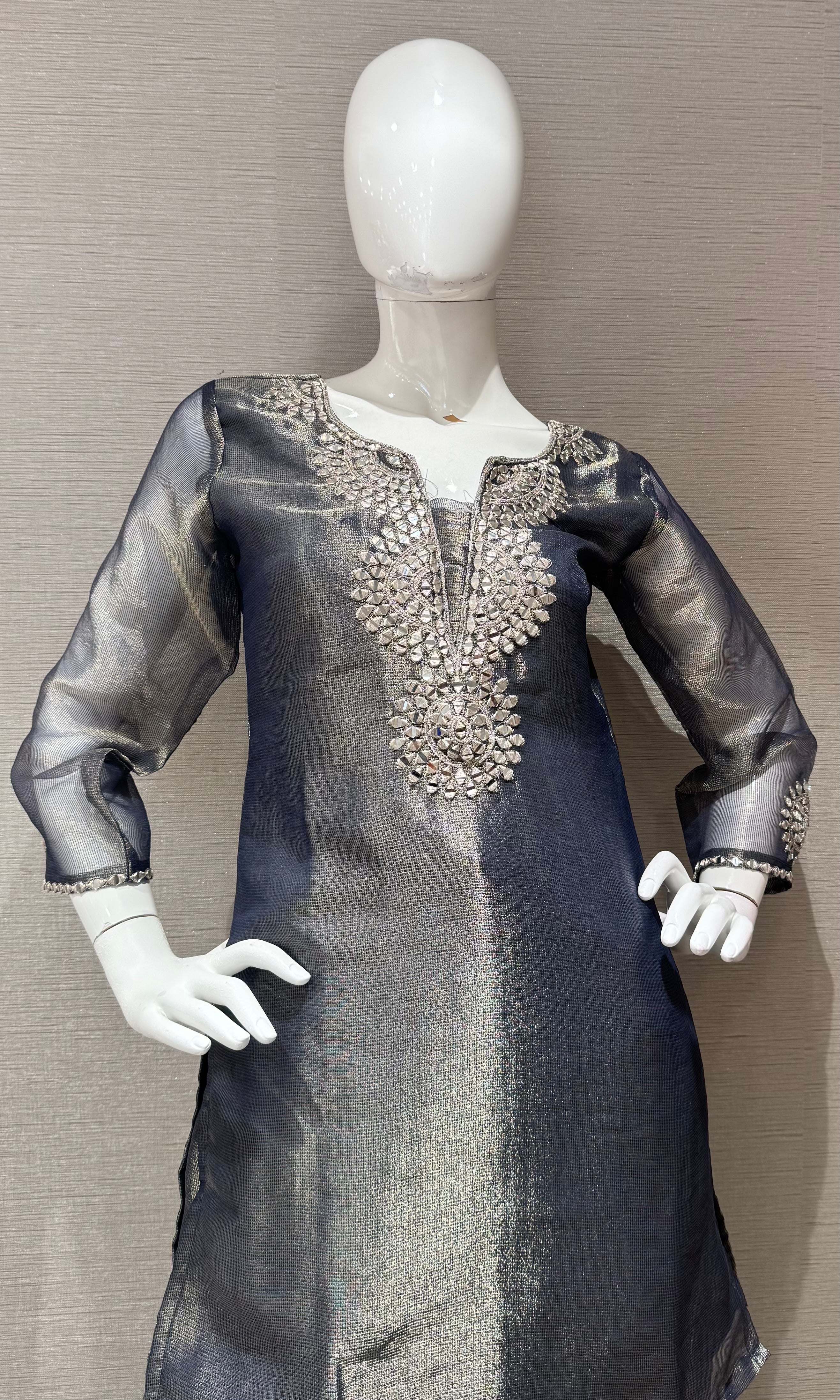 Grey Shimmering Silver Embellished Palazzo