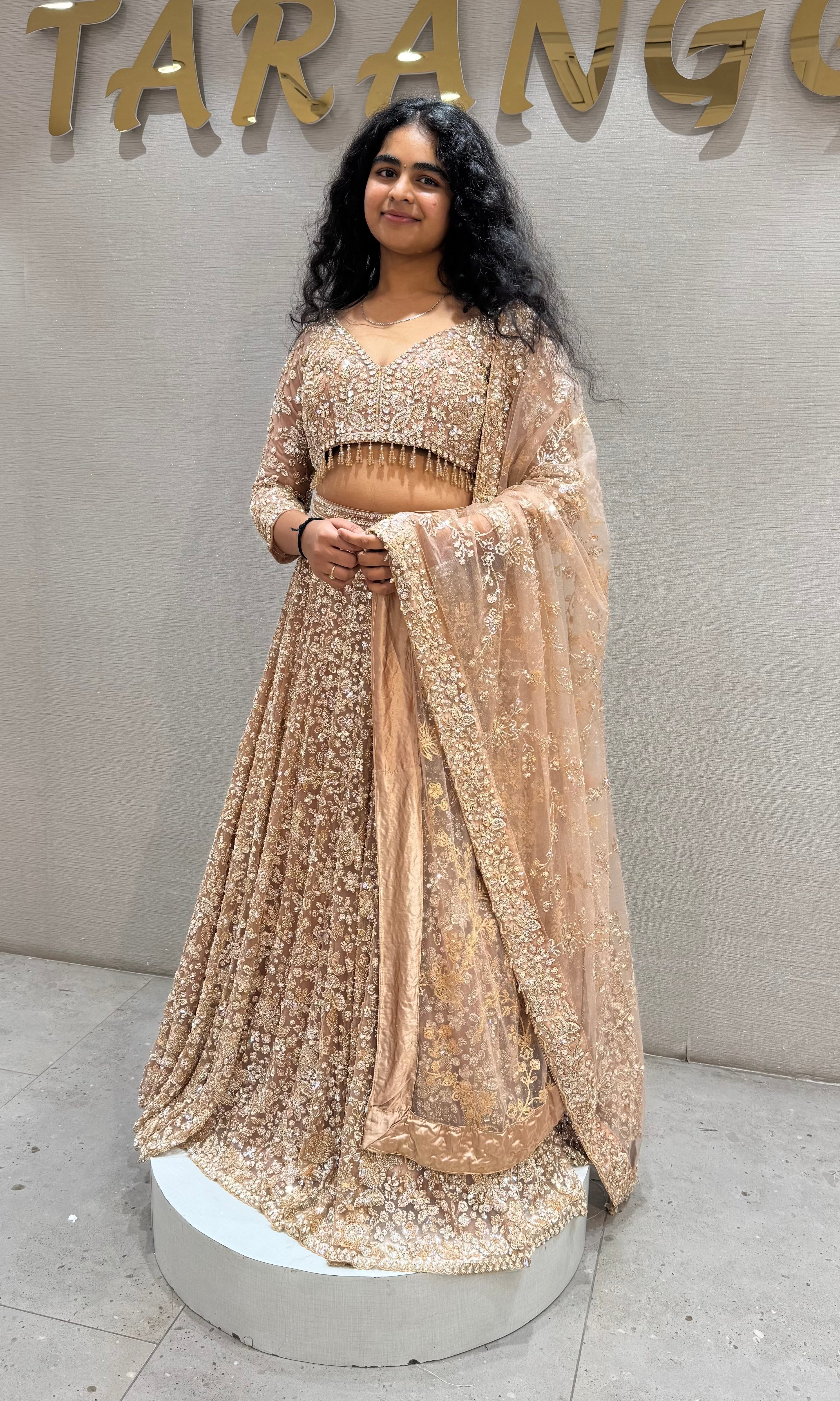 Gold Sequins Embroidered Designer Net Lehenga
