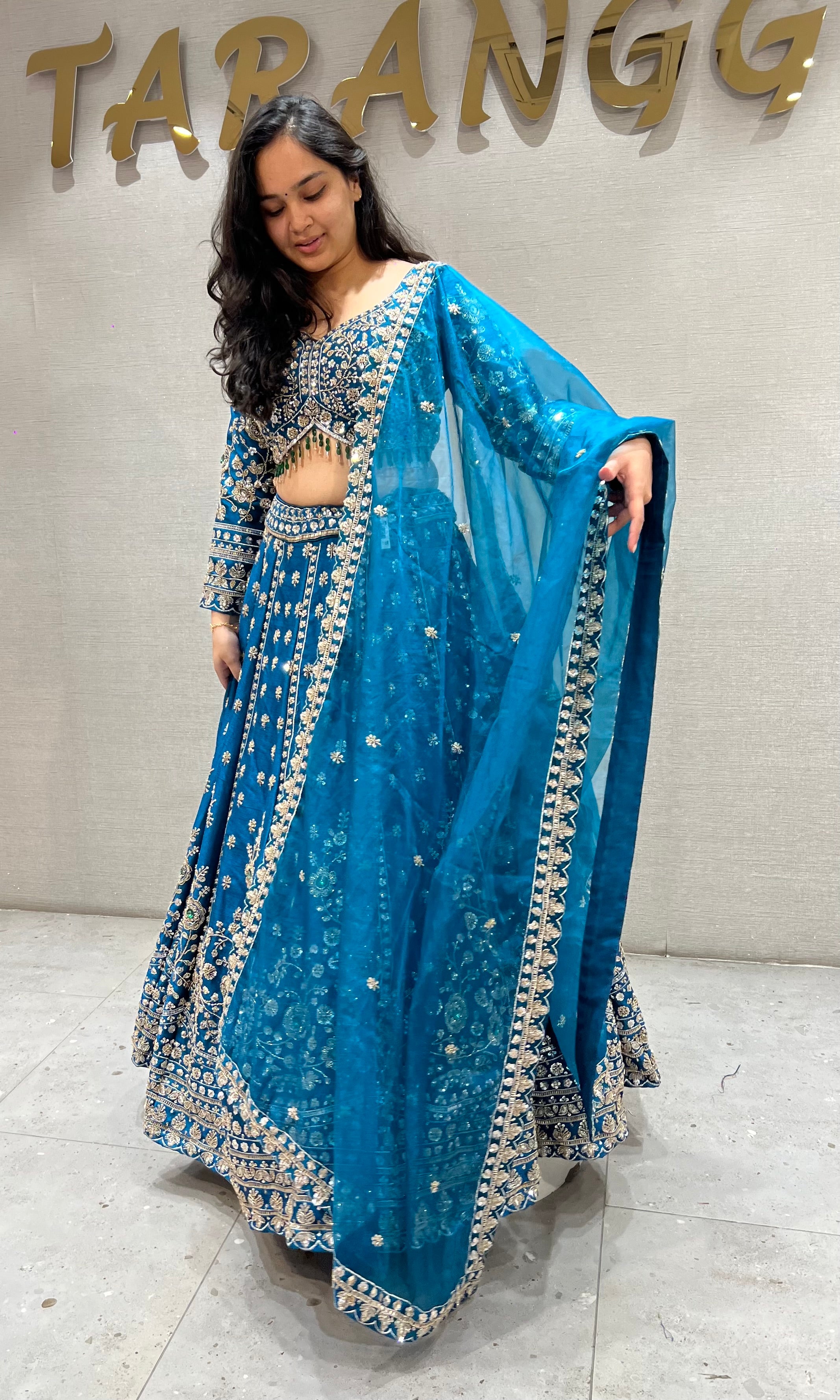 Blue Embroidered Lehenga Choli Set with Net Dupatta