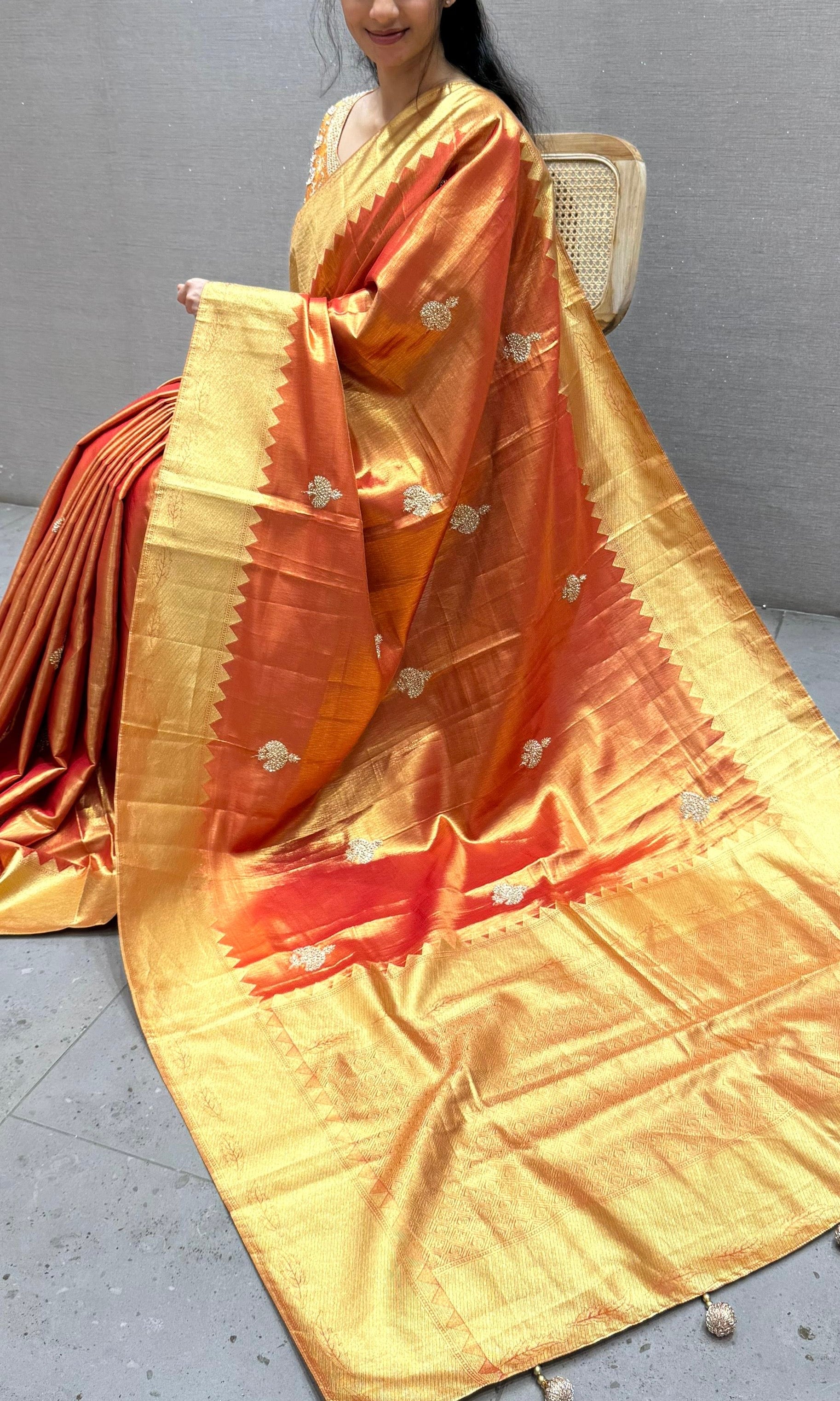 Orange saree with ready blouse