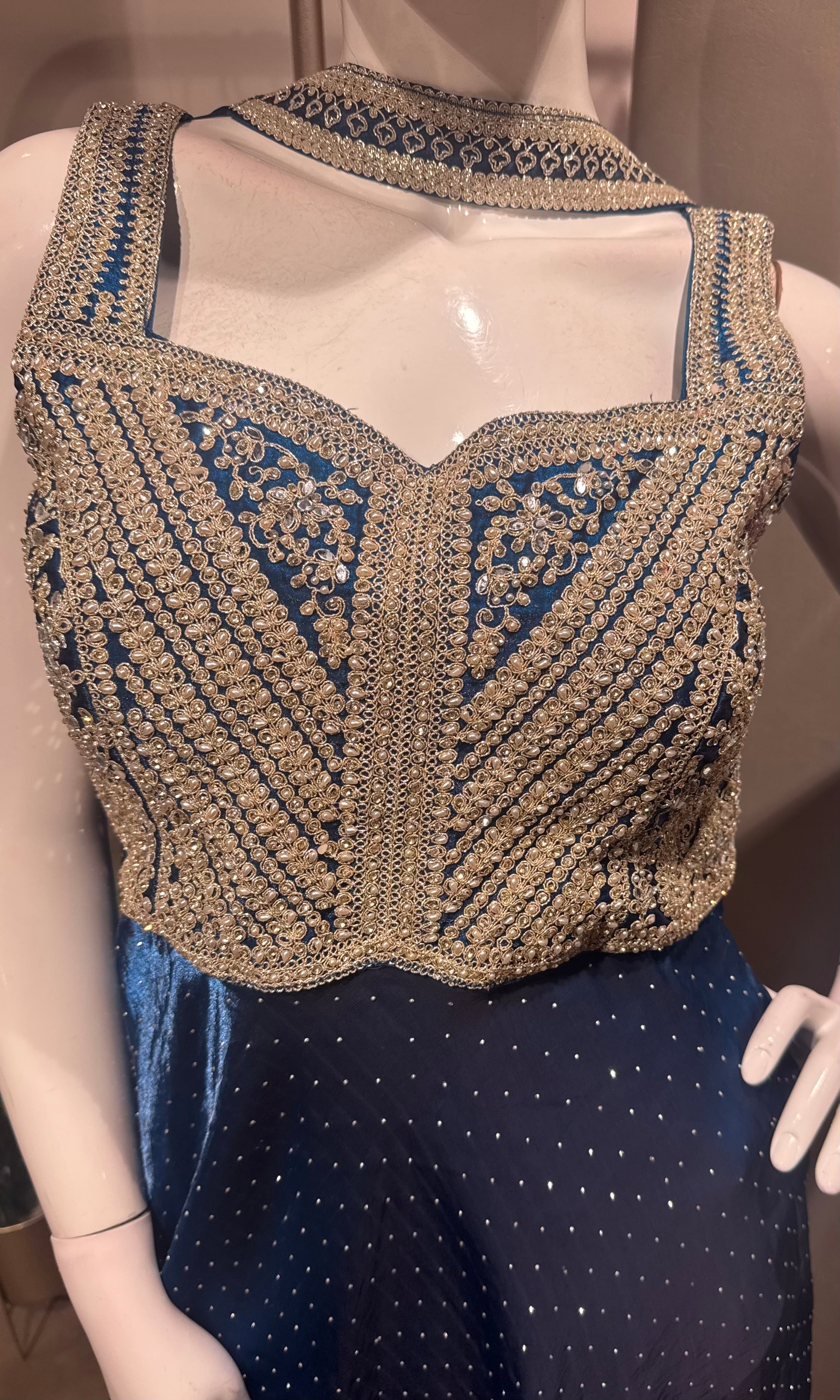 royal blue velvet Anarkali set