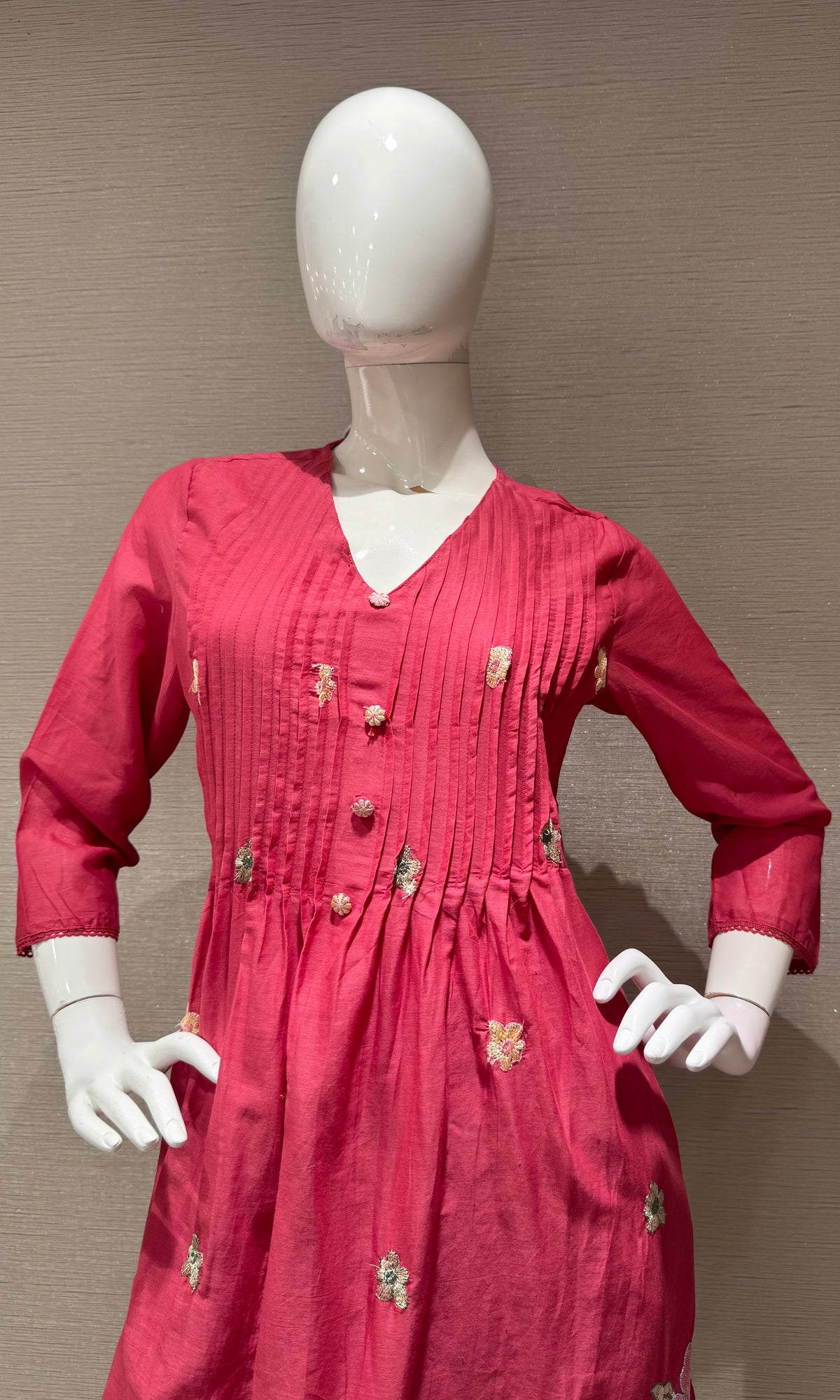Pink Floral Silk Chanderi kurta Set