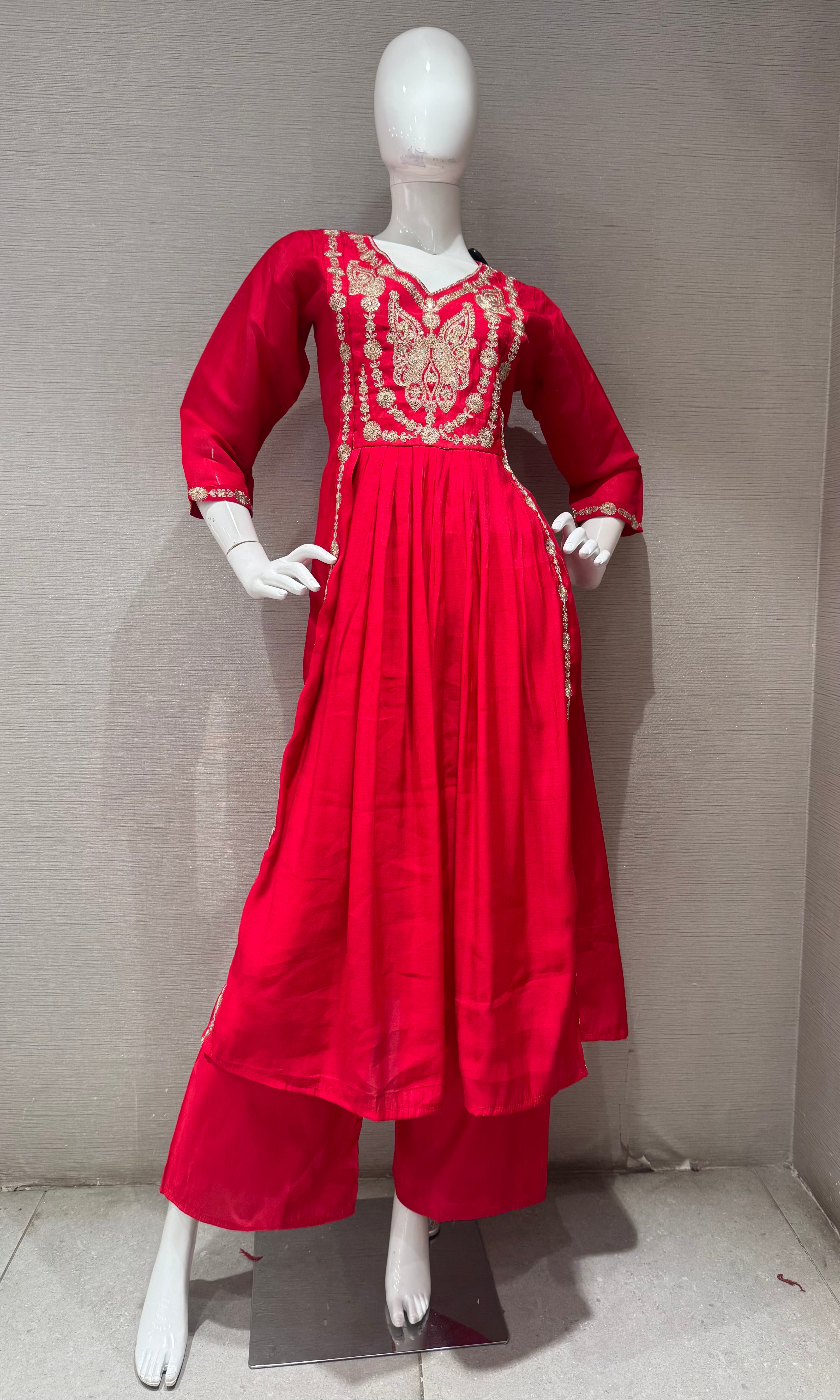 Rani Embroidered A line Kurta Set with Dupatta