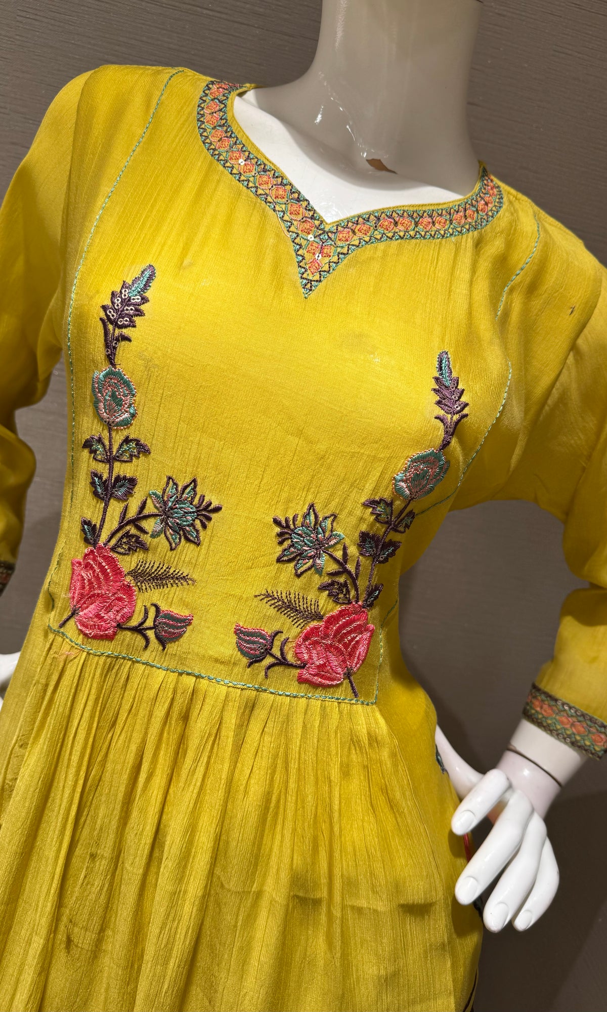 Yellow floral Mul chanderi kurta set with dupatta