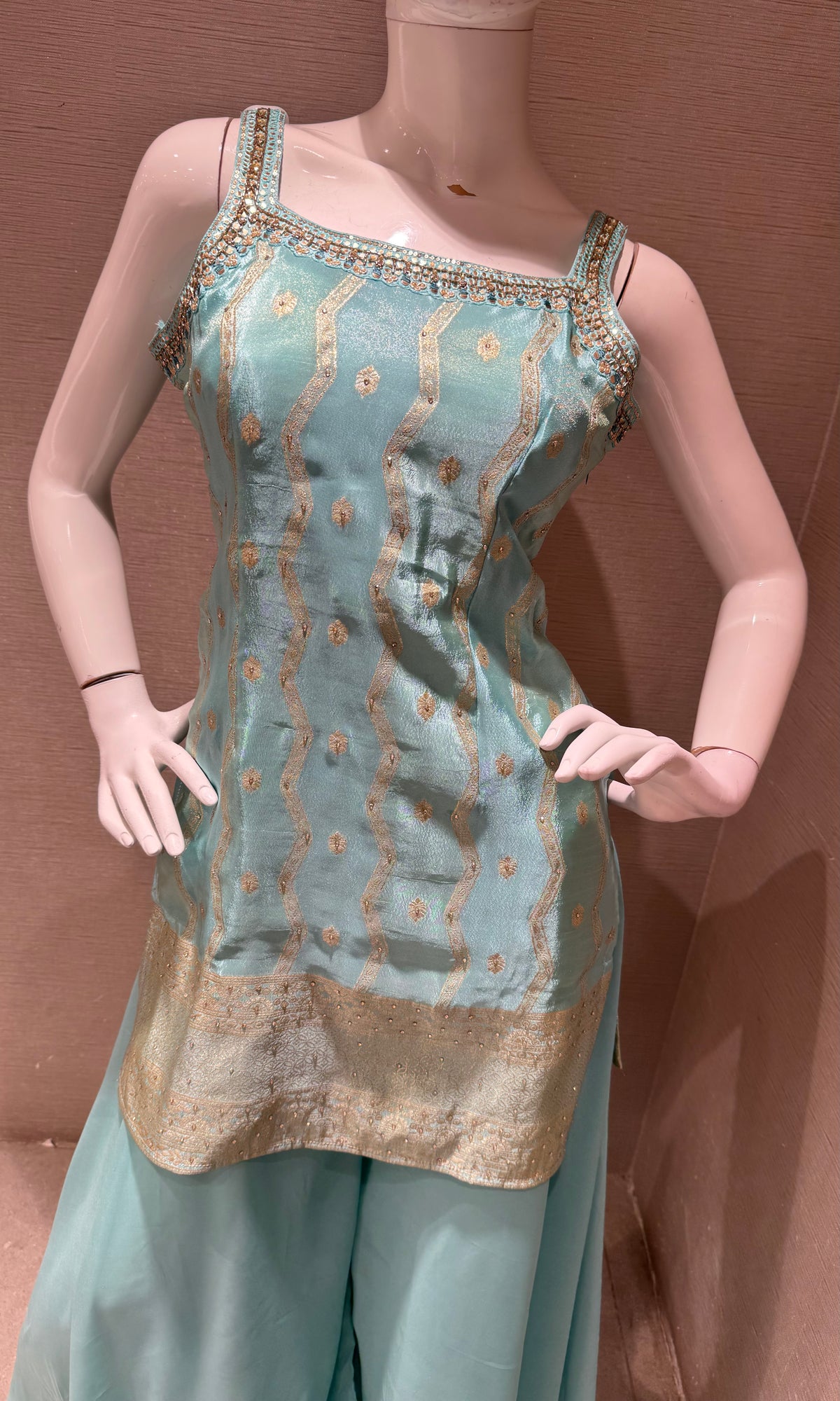 Sea Blue Georgette Flared Sharara set with Dupatta