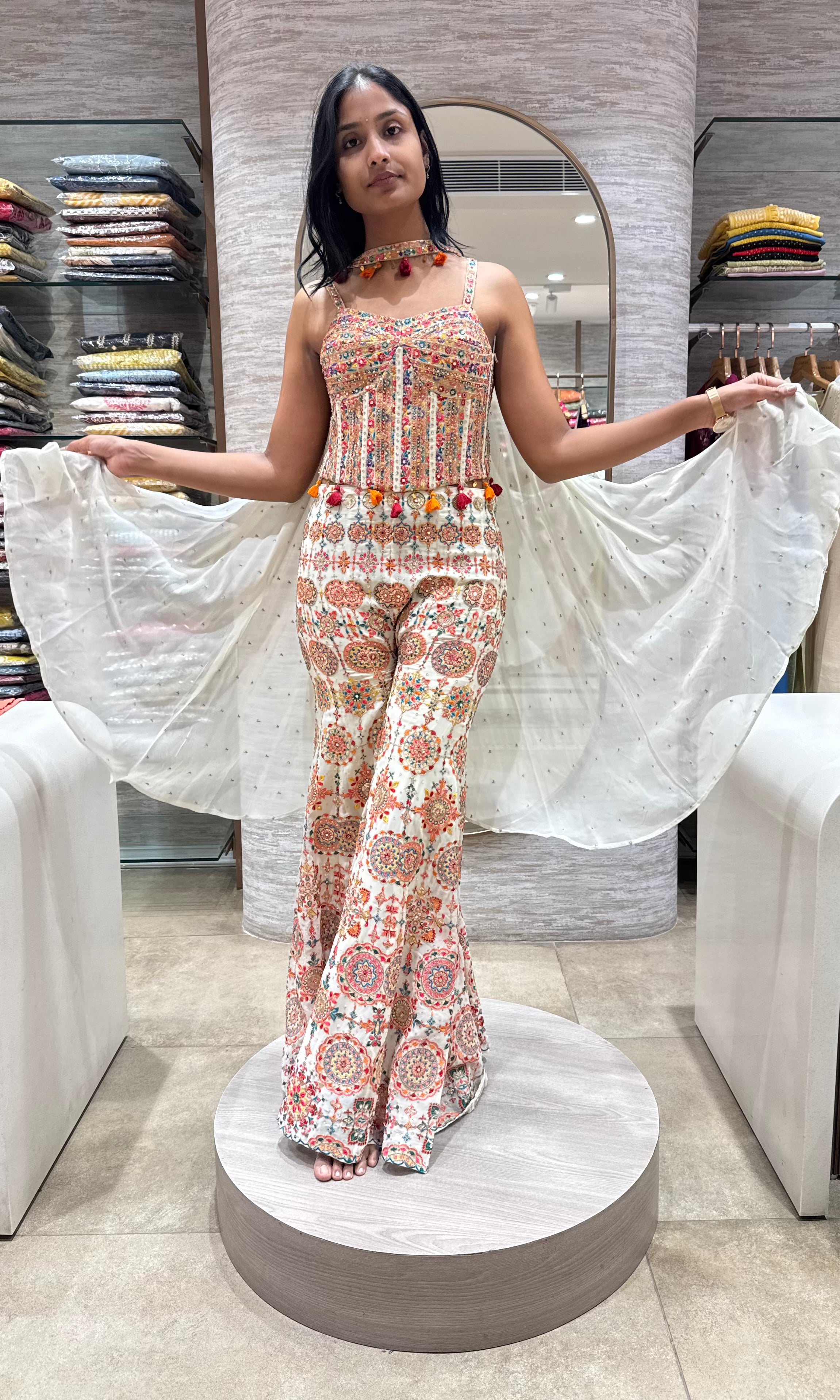 CREAM multicolor floral print palazzo set