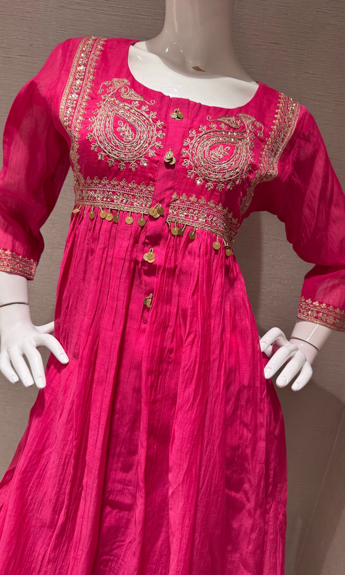 PINK COTTON ETHNIC A LINE KURTA SET WITH DUPATTA