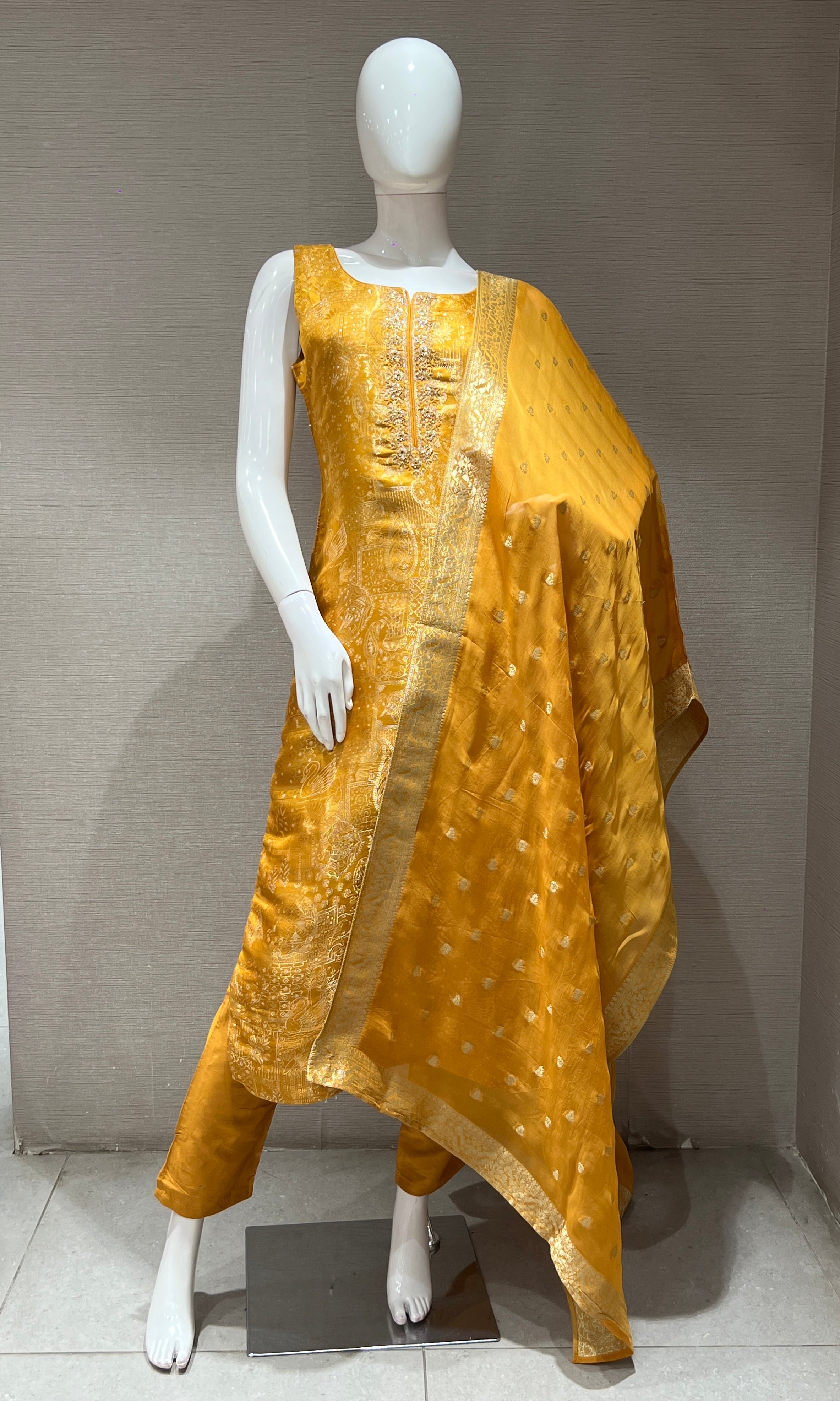 Mustard yellow EMBROIDERED Kurti Set